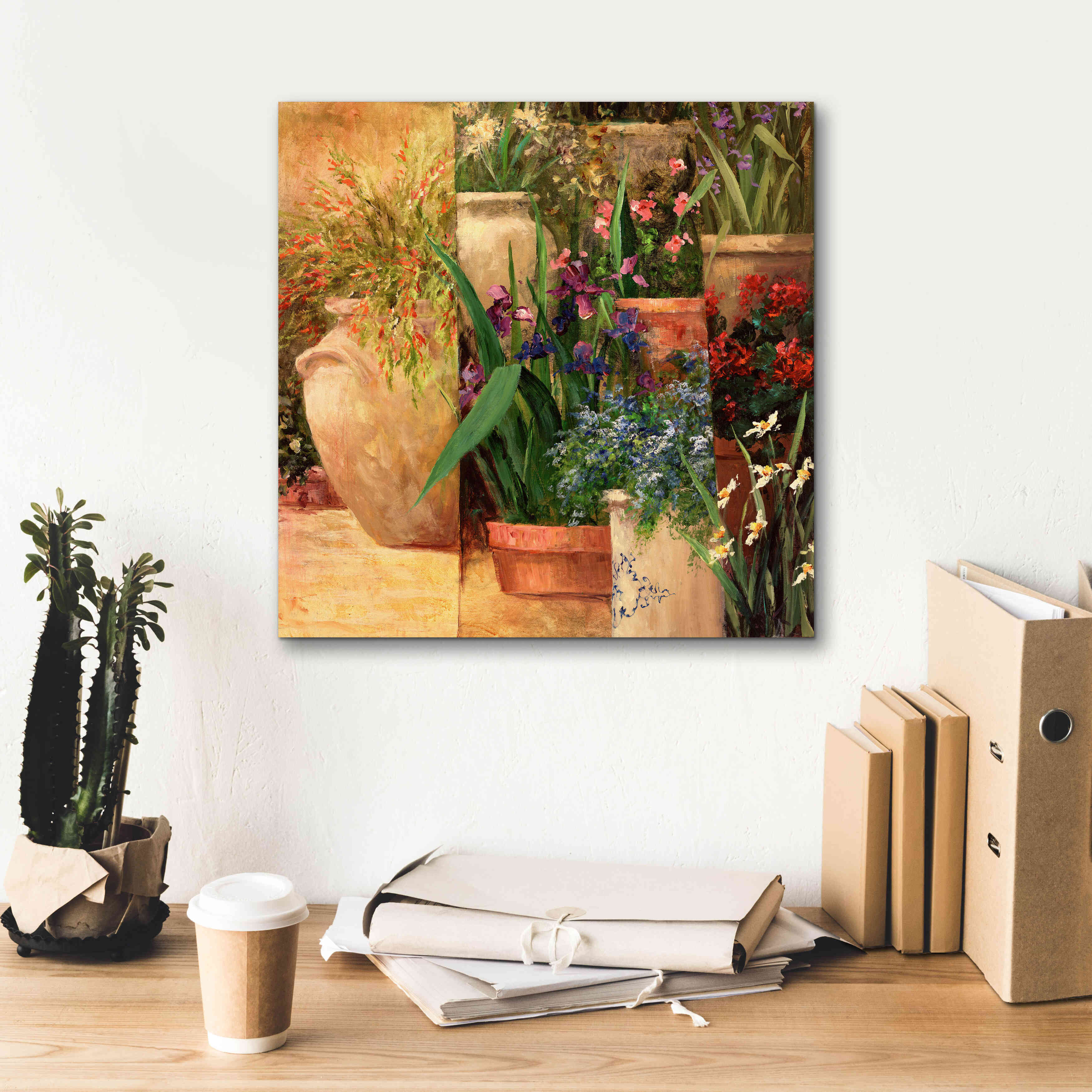 'Flower Pots Left' by Art Fronckowiak, Giclee Canvas Wall Art,18x18