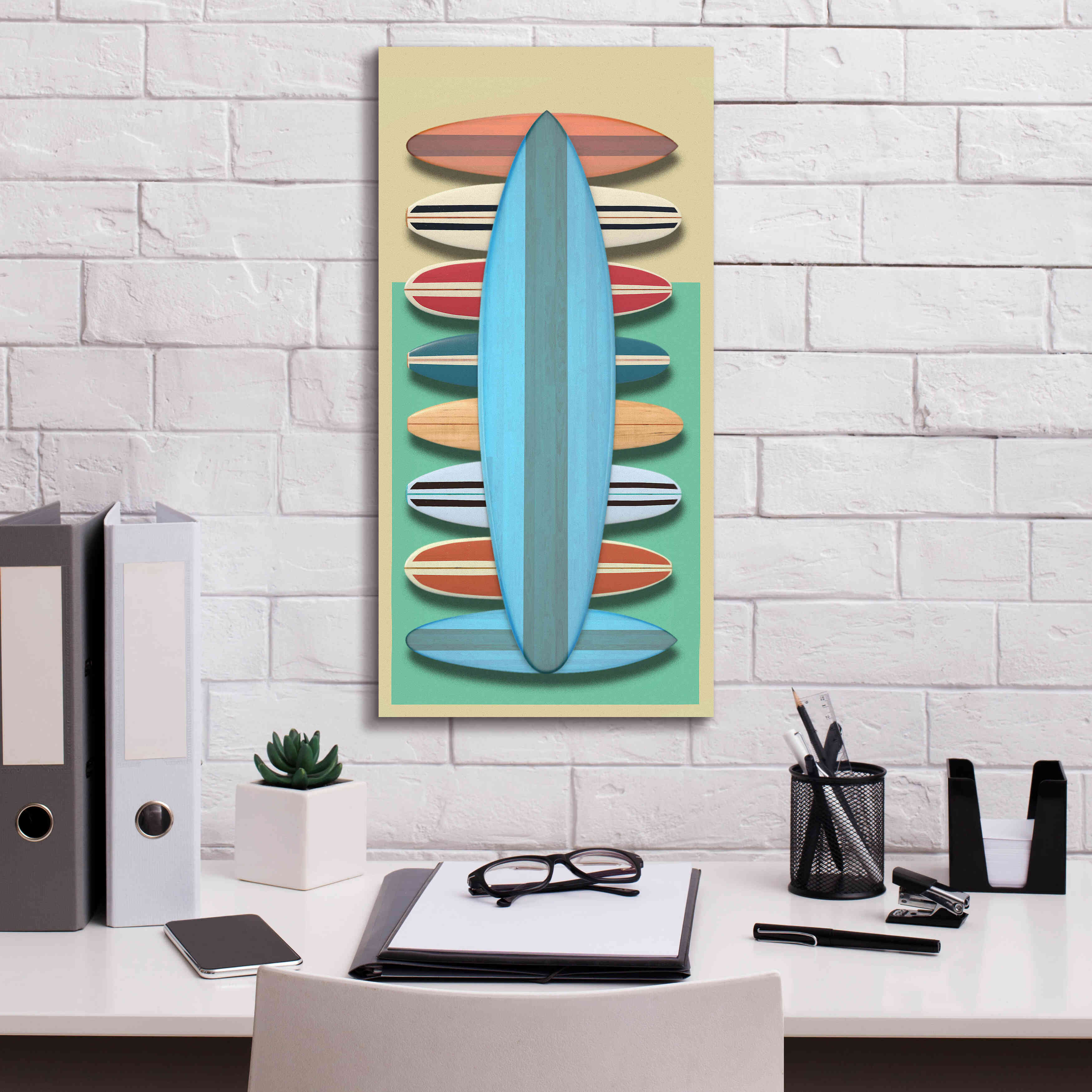 'Surfboards - Red' by Edward M. Fielding, Giclee Canvas Wall Art,12x24