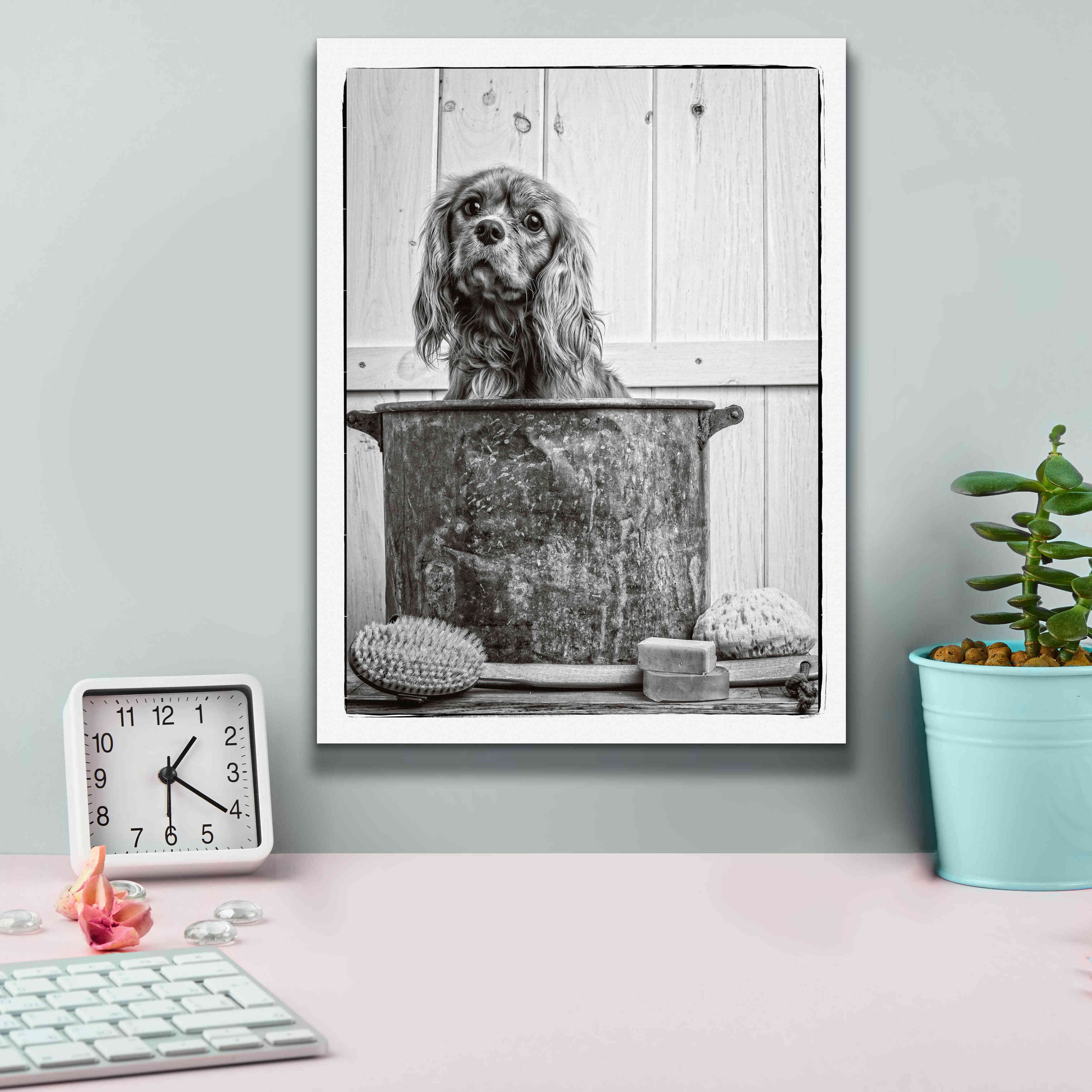 'Vintage Puppy Bath' by Edward M. Fielding, Giclee Canvas Wall Art,12x16