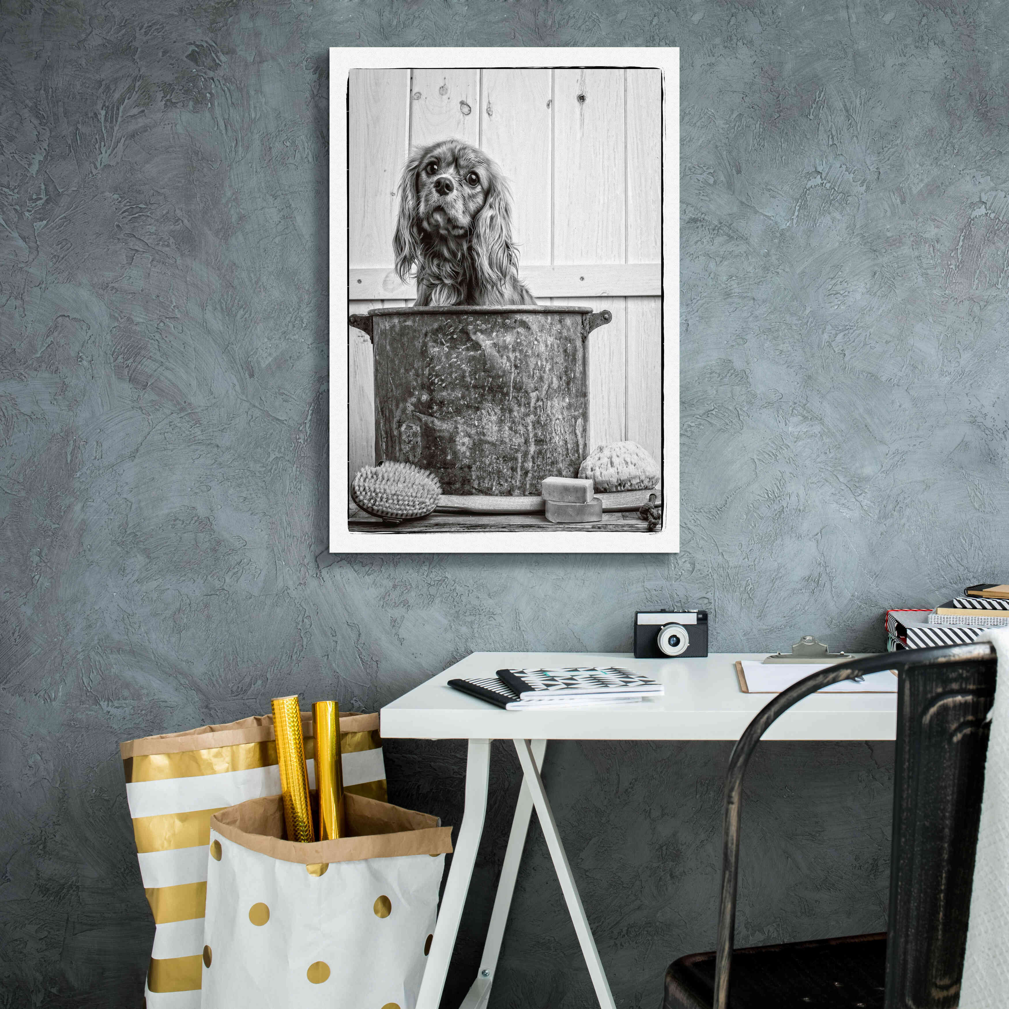 'Vintage Puppy Bath' by Edward M. Fielding, Giclee Canvas Wall Art,18x26