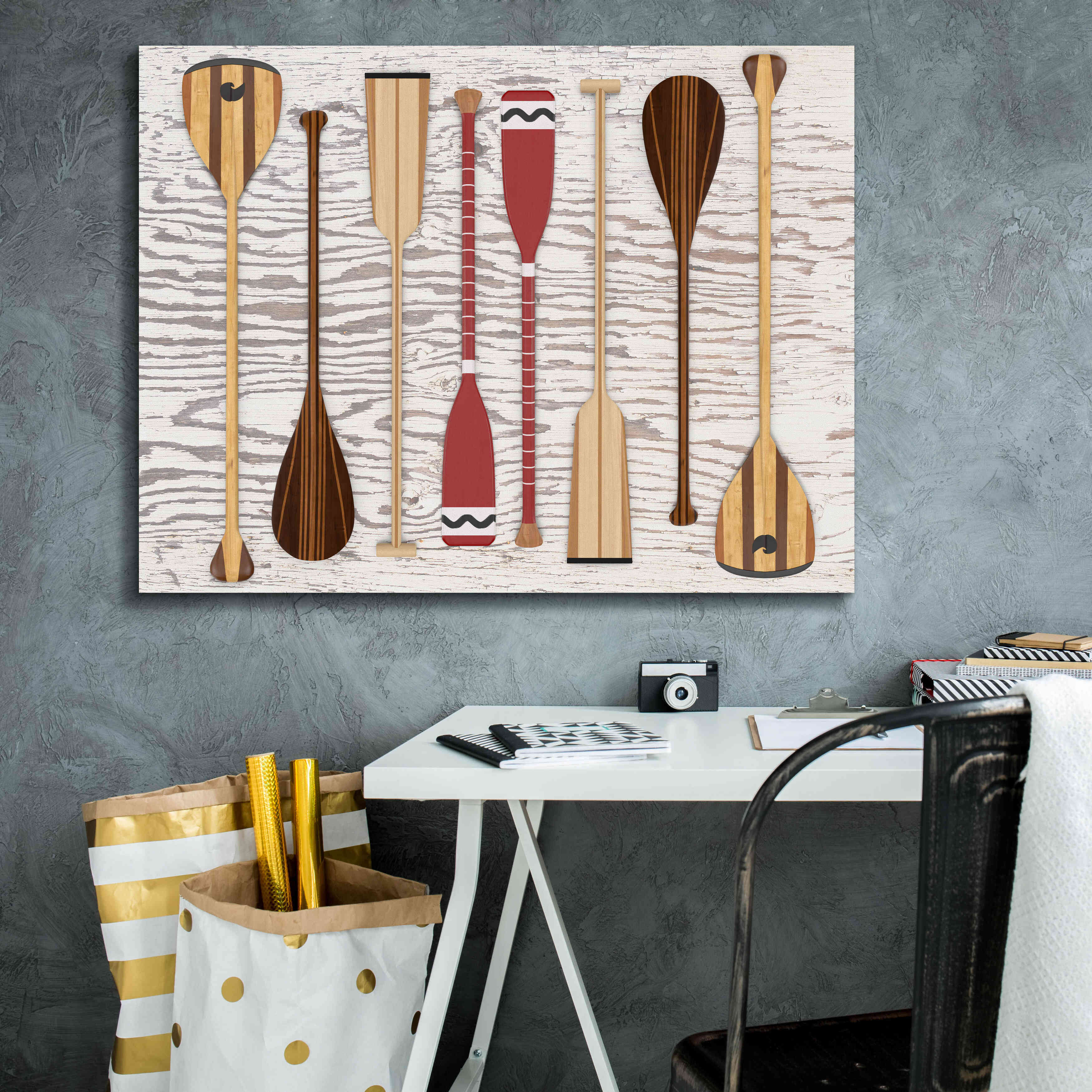 'Canoe Paddles & Oar' by Edward M. Fielding, Giclee Canvas Wall Art,34x26