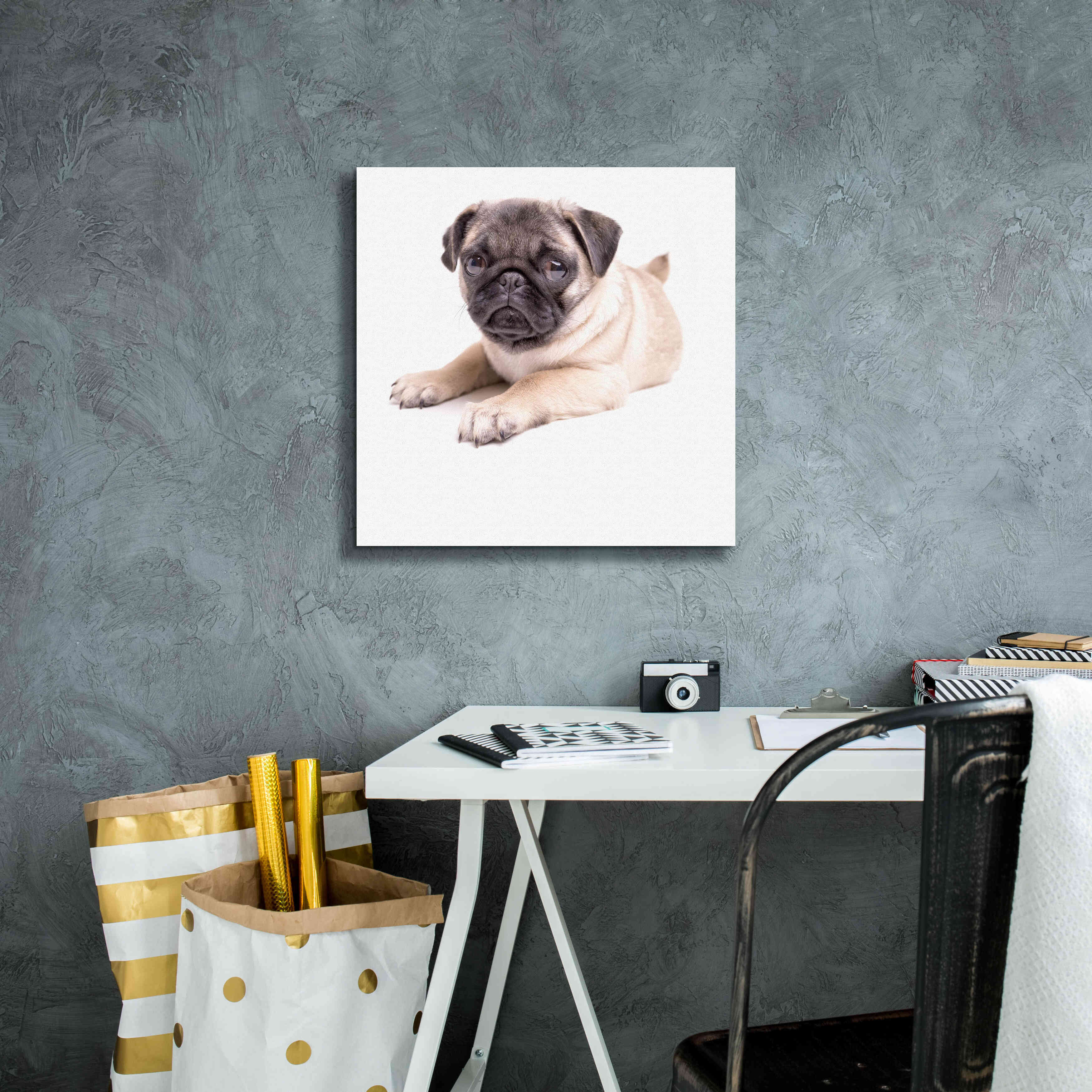 'Cute Pug Puppy' by Edward M. Fielding, Giclee Canvas Wall Art,18x18