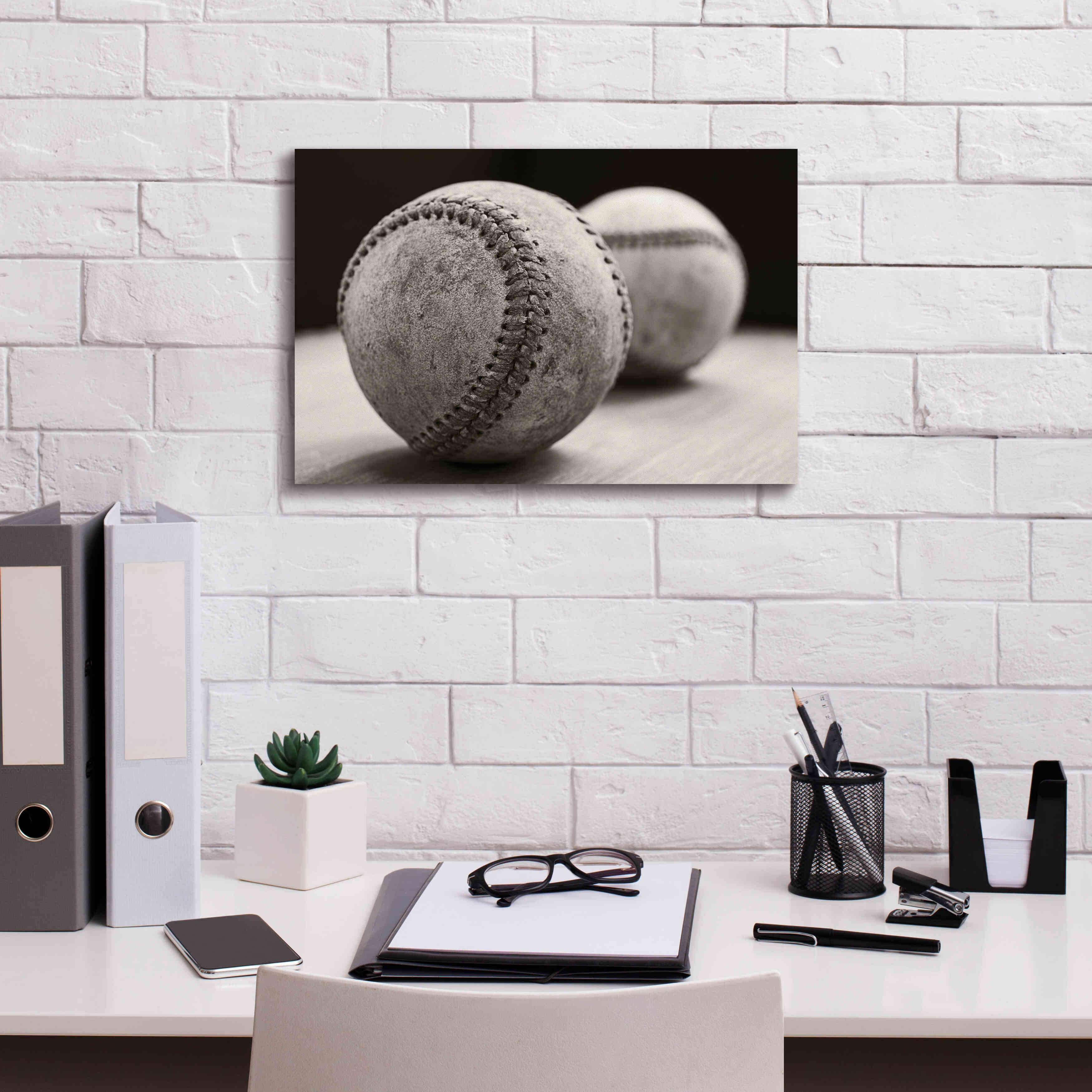 'Old Baseballs' by Edward M. Fielding, Giclee Canvas Wall Art,18x12