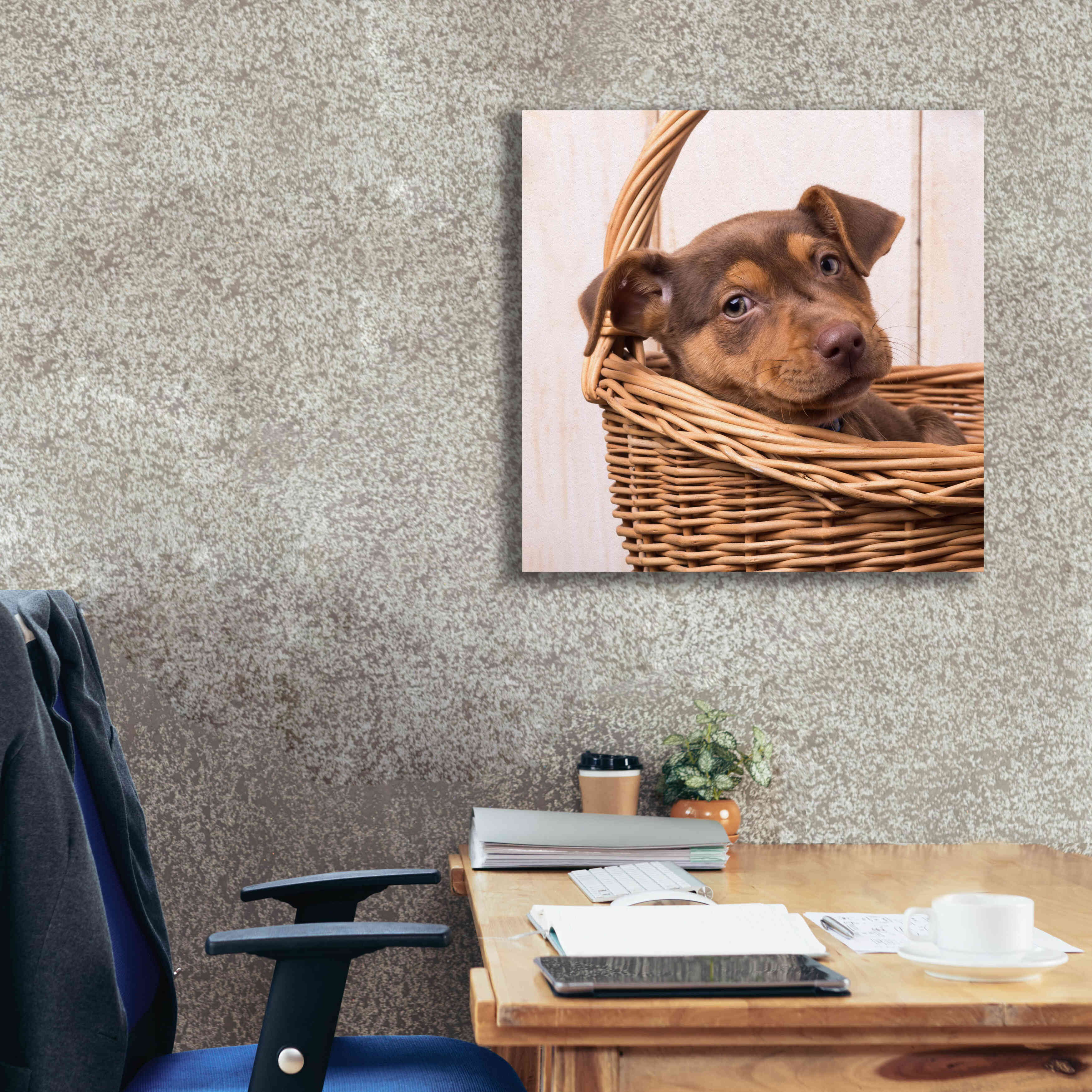 'Puppy in a Basket' by Edward M. Fielding, Giclee Canvas Wall Art,26x26