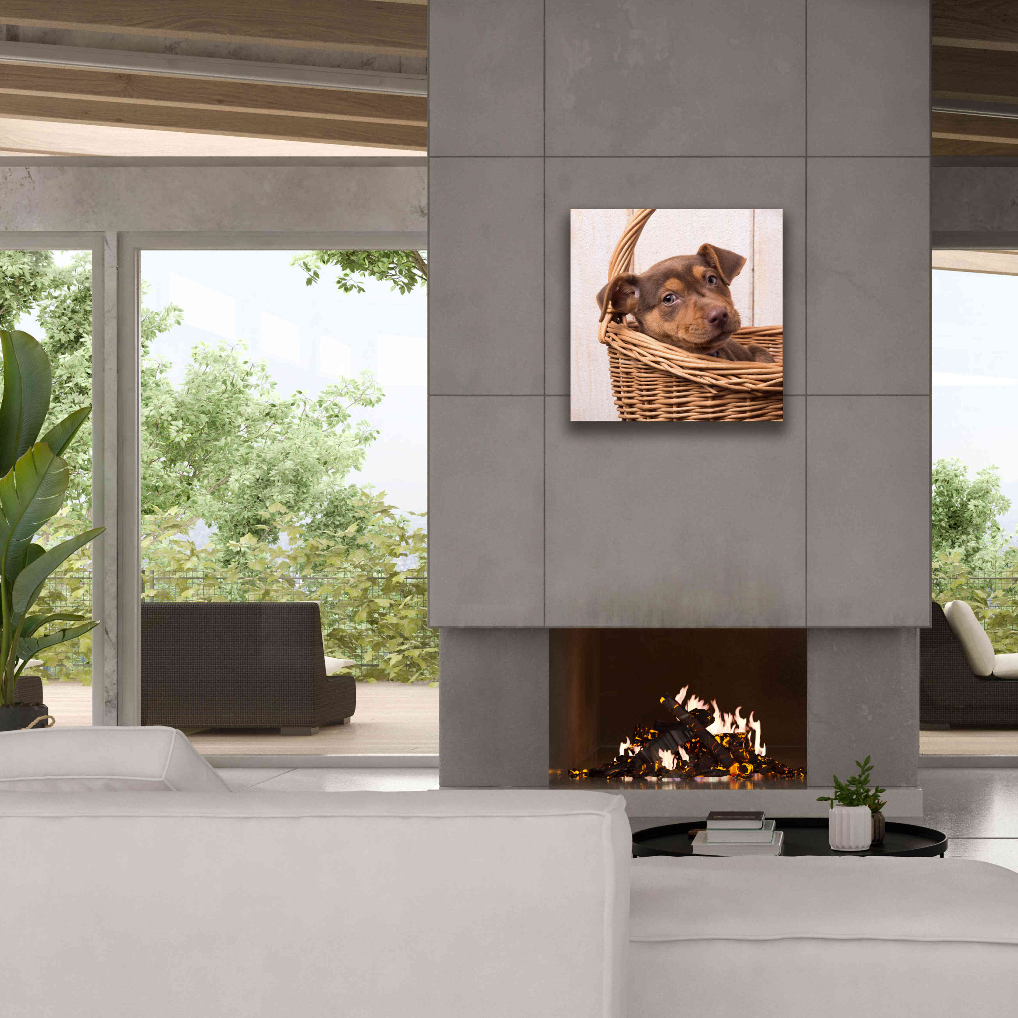 'Puppy in a Basket' by Edward M. Fielding, Giclee Canvas Wall Art,26x26