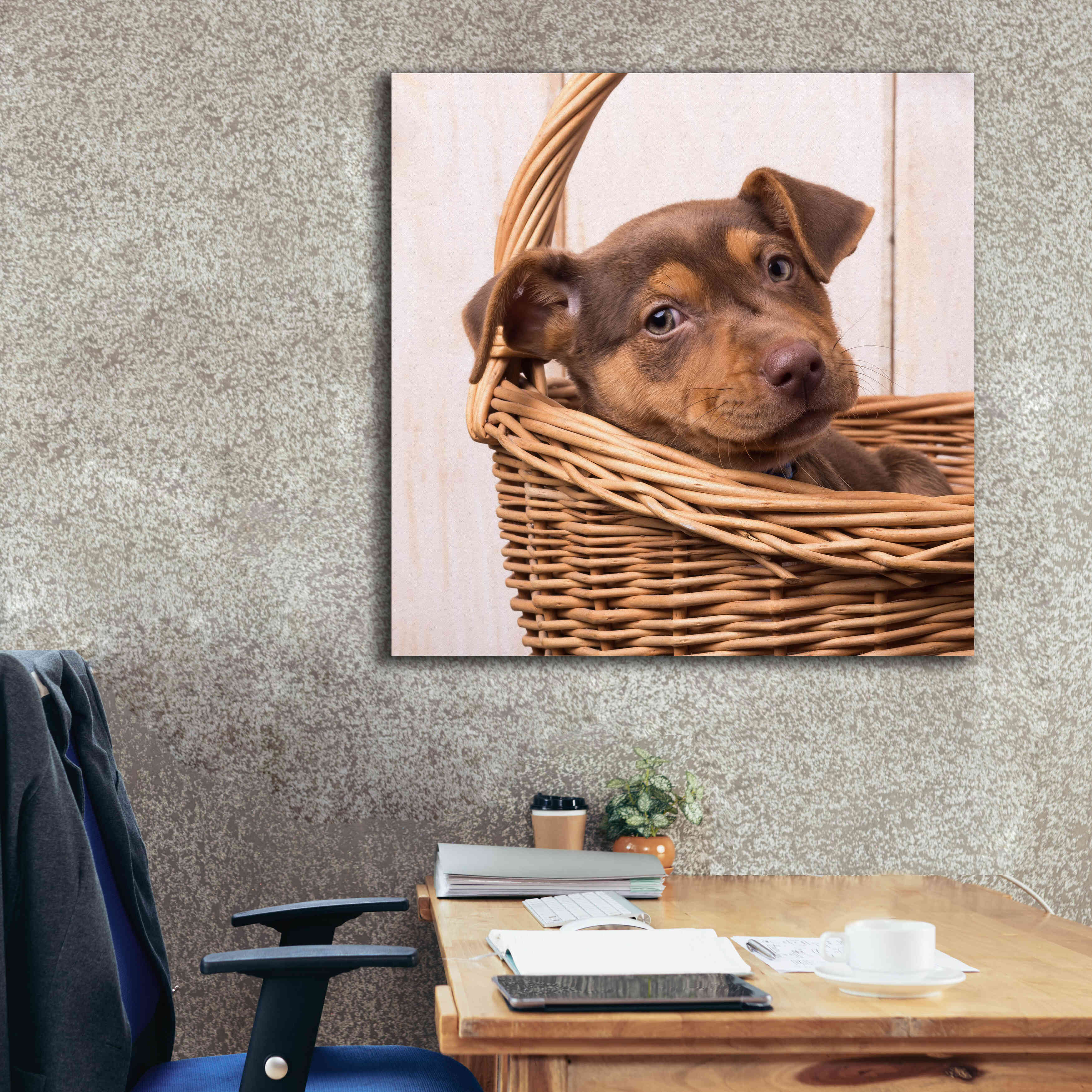 'Puppy in a Basket' by Edward M. Fielding, Giclee Canvas Wall Art,37x37