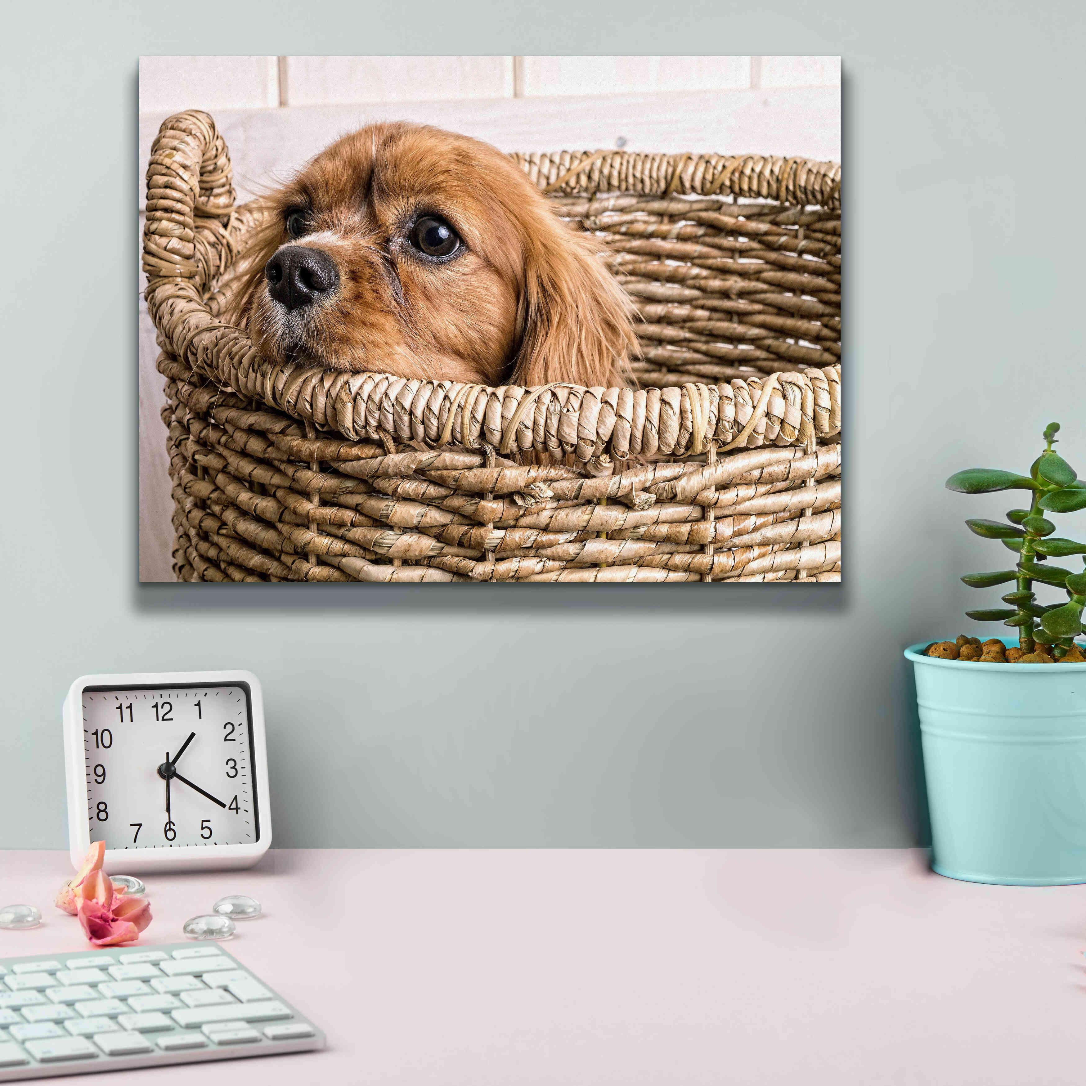 'Puppy in a Laundry Basket' by Edward M. Fielding, Giclee Canvas Wall Art,16x12