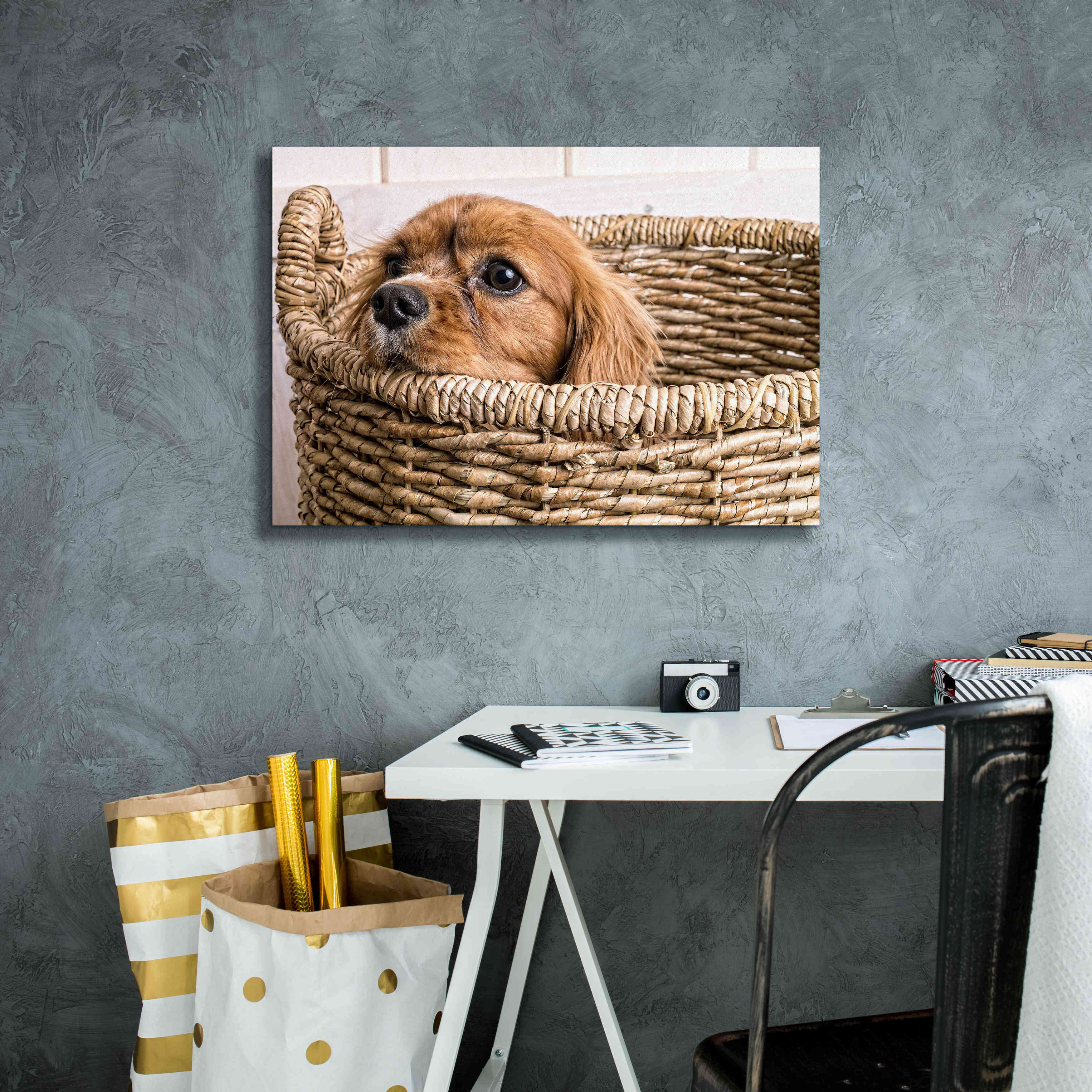 'Puppy in a Laundry Basket' by Edward M. Fielding, Giclee Canvas Wall Art,26x18