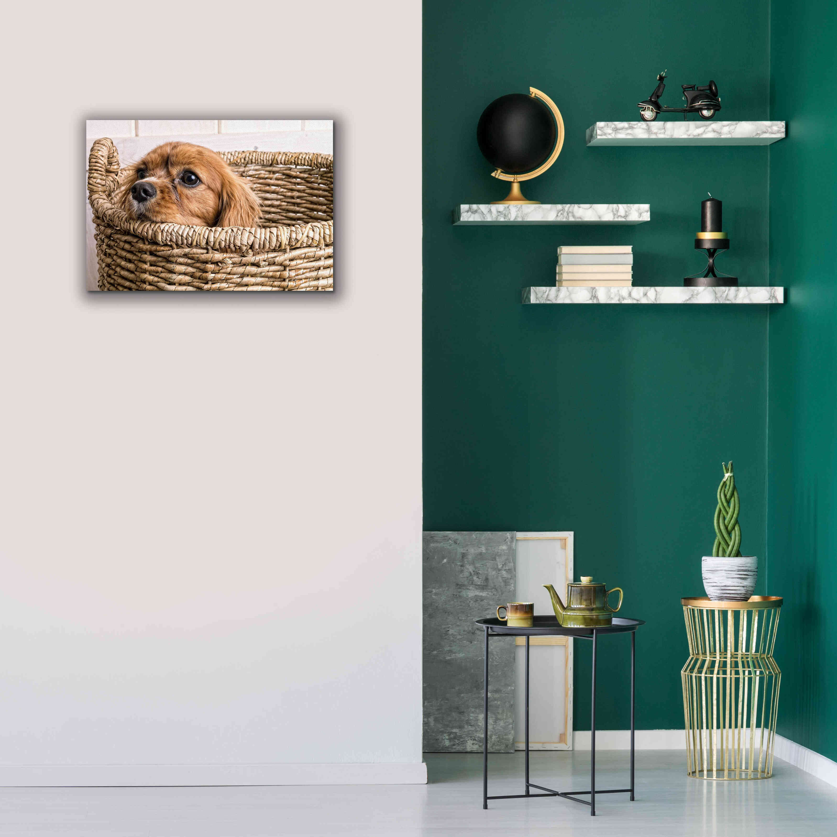 'Puppy in a Laundry Basket' by Edward M. Fielding, Giclee Canvas Wall Art,26x18