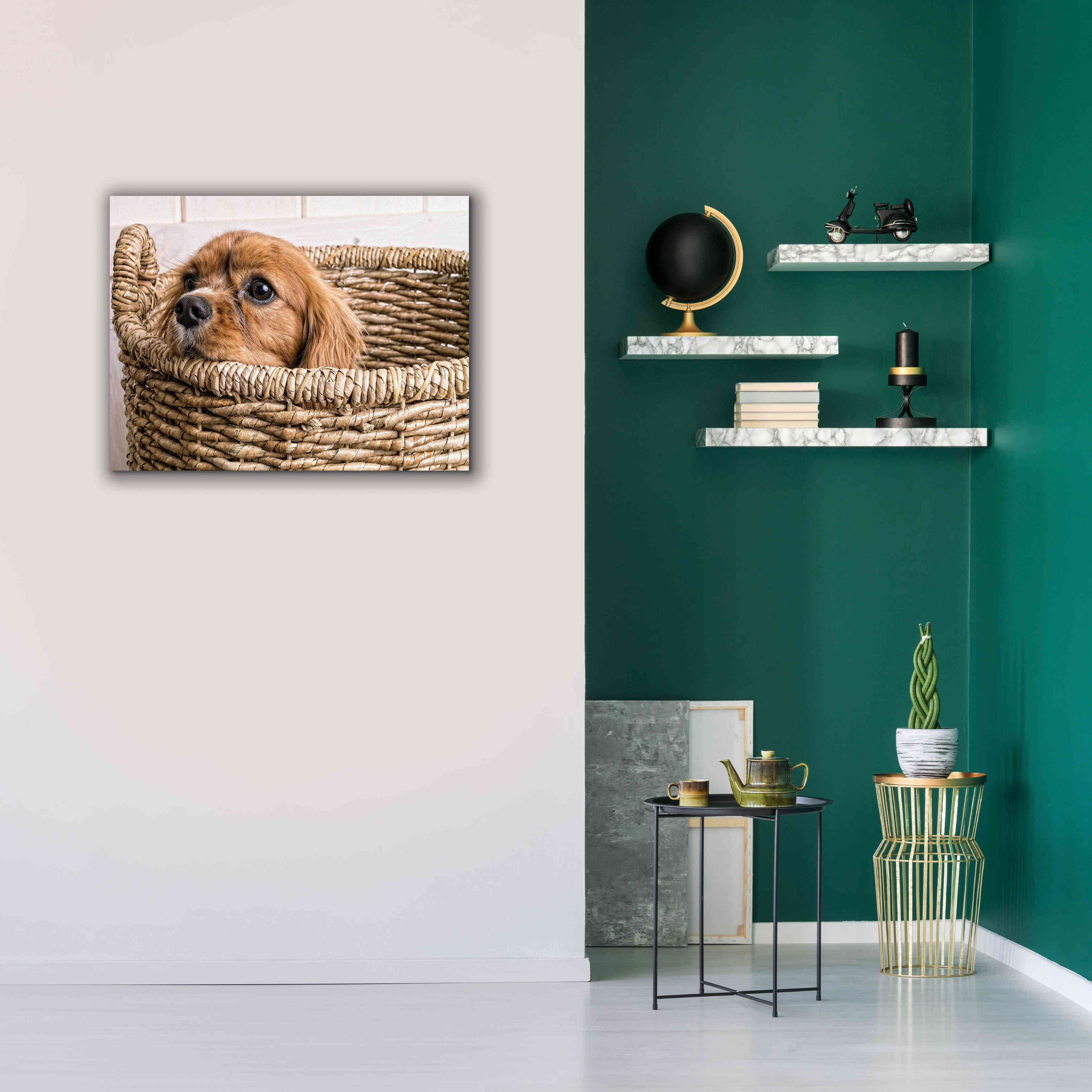 'Puppy in a Laundry Basket' by Edward M. Fielding, Giclee Canvas Wall Art,34x26