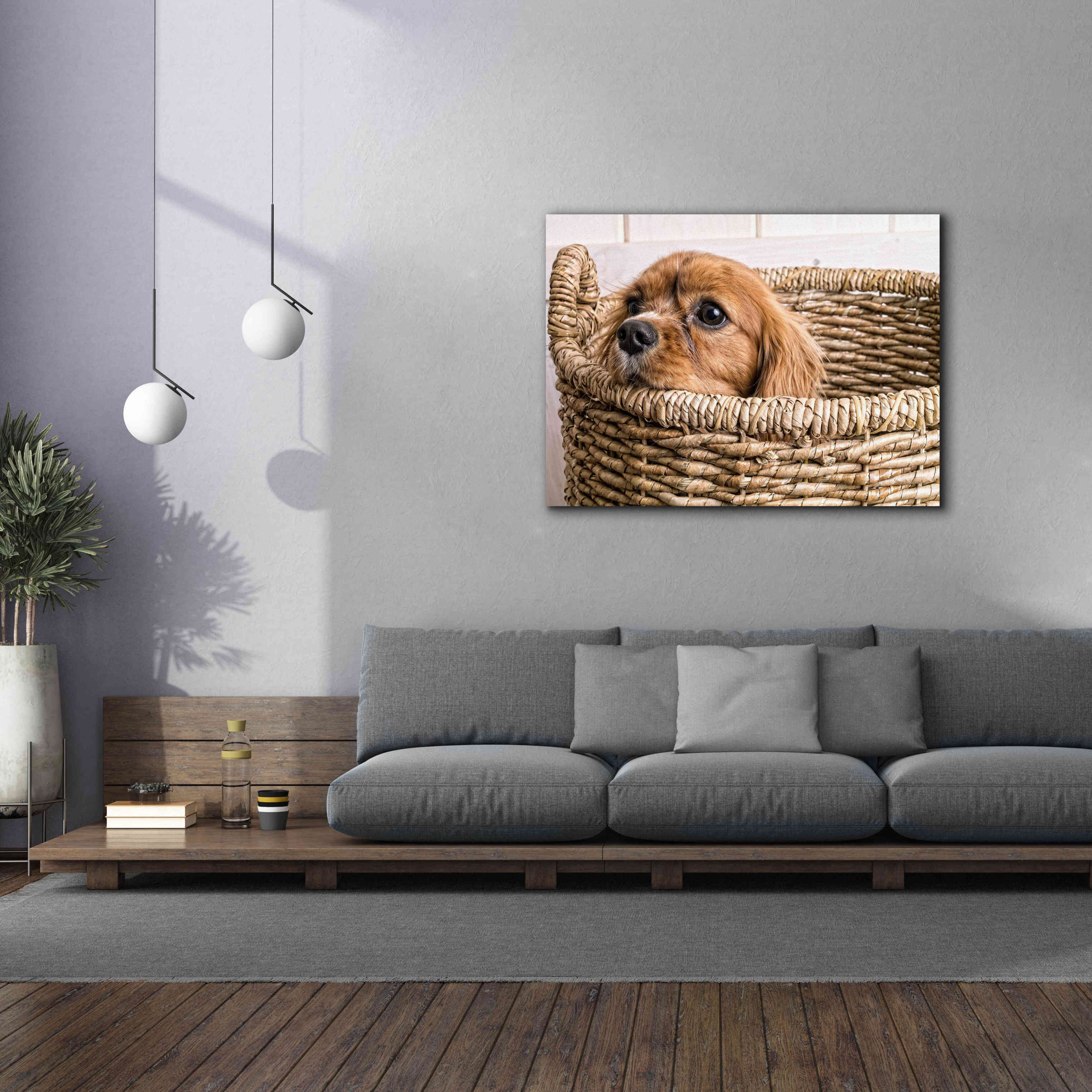 'Puppy in a Laundry Basket' by Edward M. Fielding, Giclee Canvas Wall Art,54x40