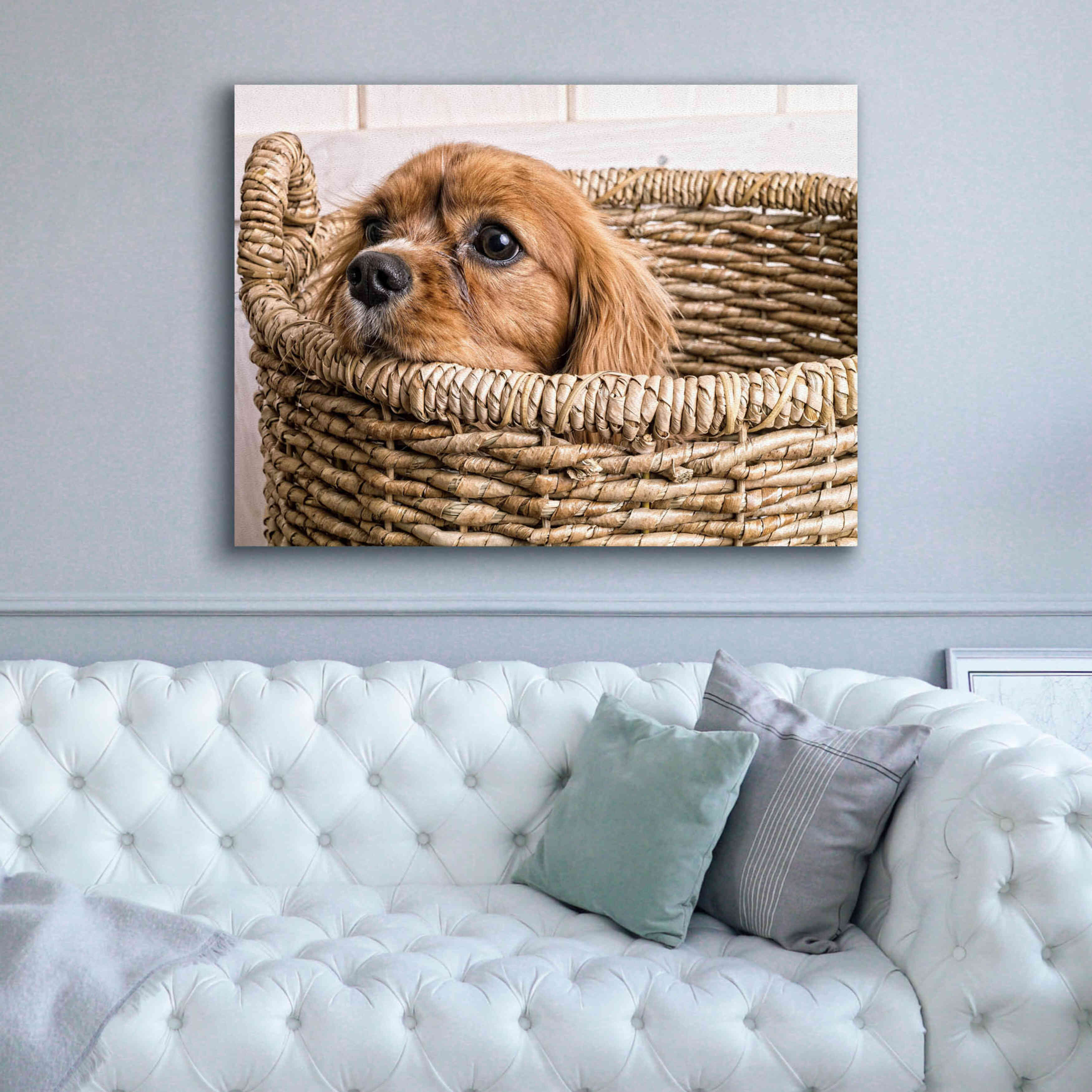 'Puppy in a Laundry Basket' by Edward M. Fielding, Giclee Canvas Wall Art,54x40