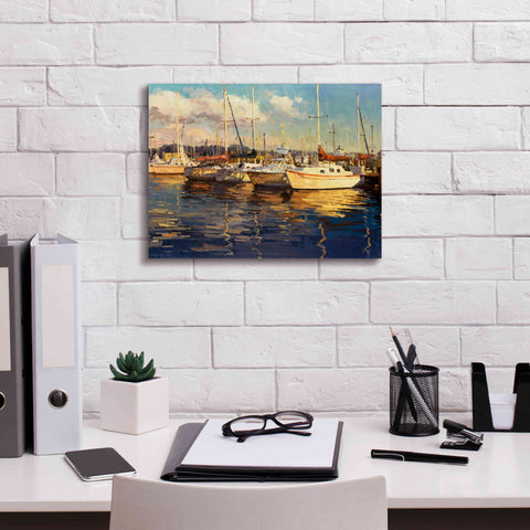 Image of 'Boats on Glassy Harbor' by Furtesen, Giclee Canvas Wall Art,16x12