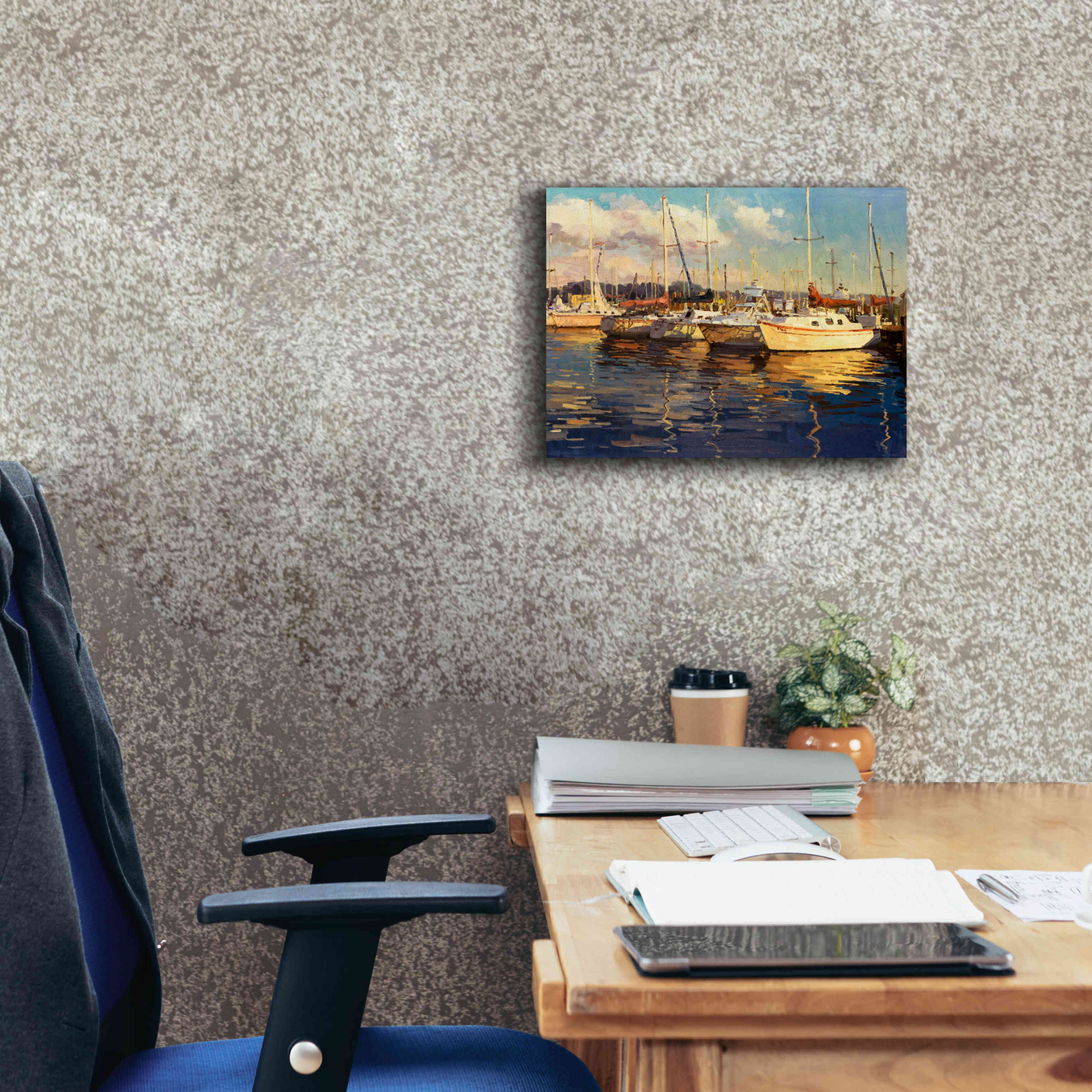 'Boats on Glassy Harbor' by Furtesen, Giclee Canvas Wall Art,16x12