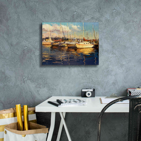 Image of 'Boats on Glassy Harbor' by Furtesen, Giclee Canvas Wall Art,16x12