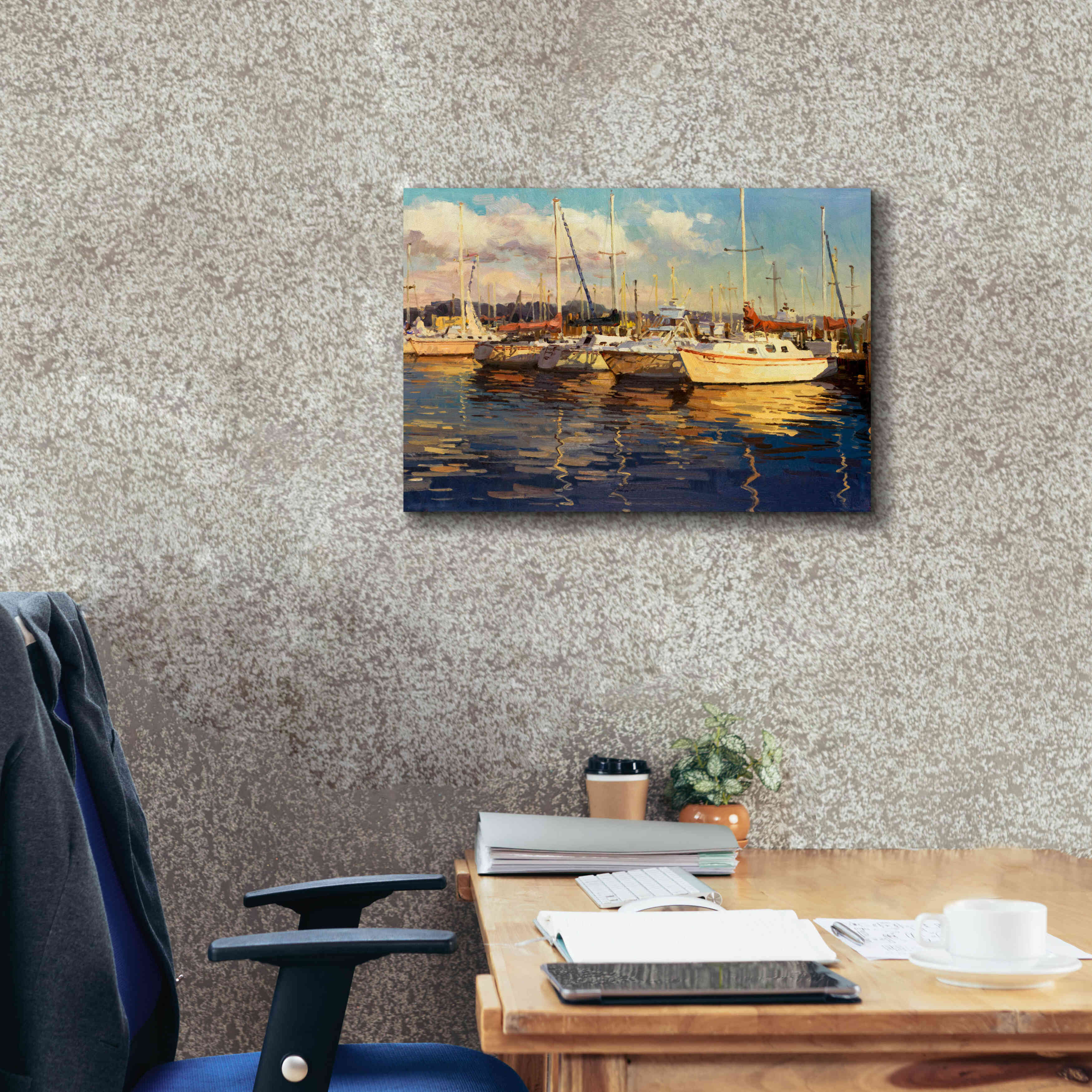 'Boats on Glassy Harbor' by Furtesen, Giclee Canvas Wall Art,26x18