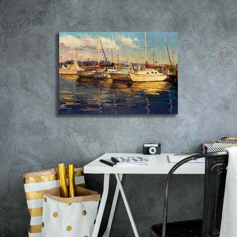 Image of 'Boats on Glassy Harbor' by Furtesen, Giclee Canvas Wall Art,26x18