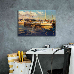 'Boats on Glassy Harbor' by Furtesen, Giclee Canvas Wall Art,26x18
