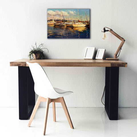 Image of 'Boats on Glassy Harbor' by Furtesen, Giclee Canvas Wall Art,26x18