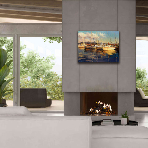 Image of 'Boats on Glassy Harbor' by Furtesen, Giclee Canvas Wall Art,34x26