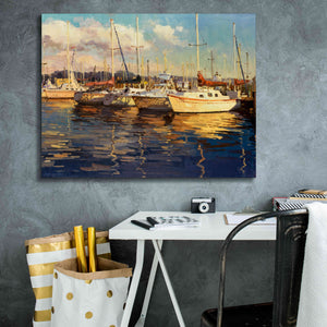 'Boats on Glassy Harbor' by Furtesen, Giclee Canvas Wall Art,34x26