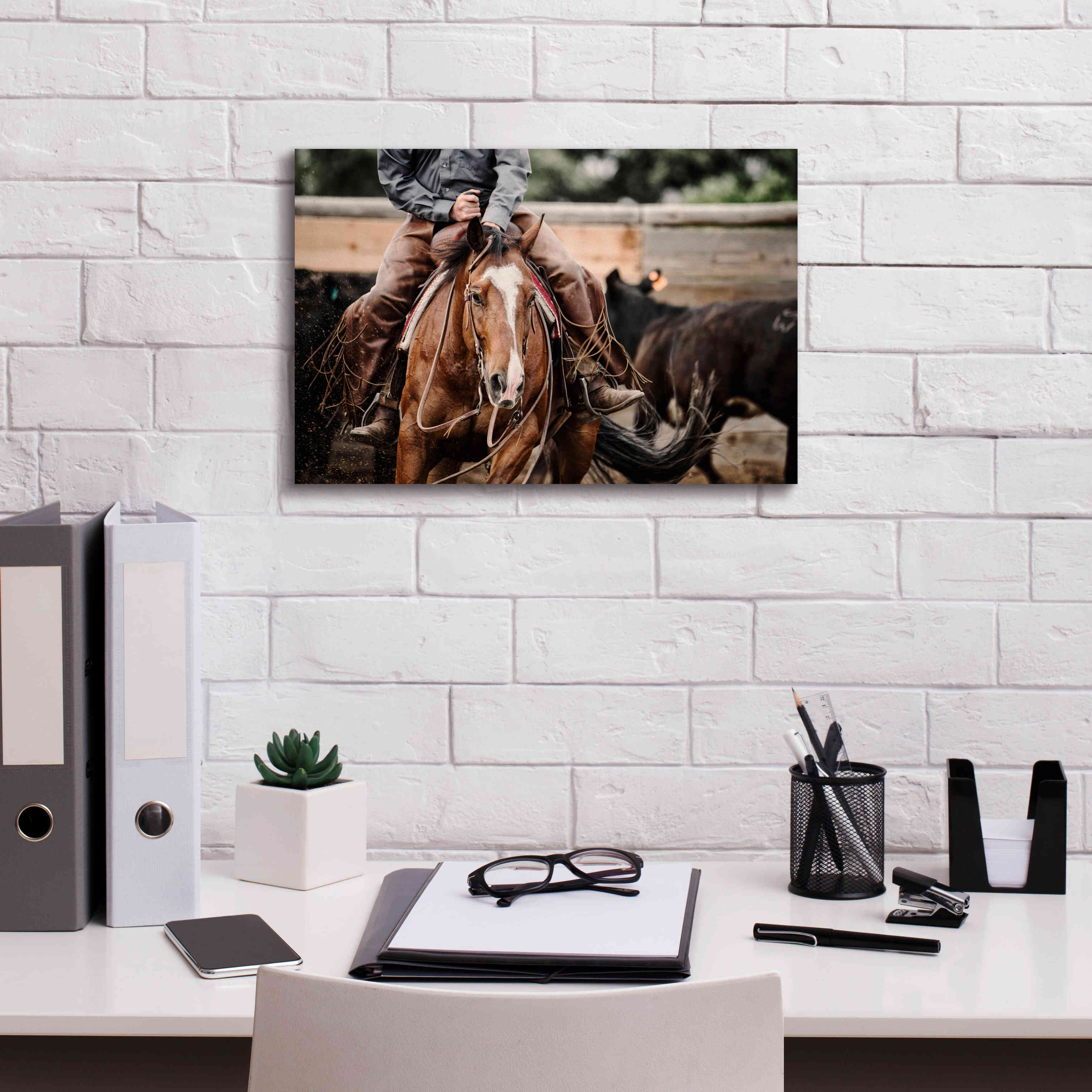 'Cutting Horse' by Lisa Dearing, Giclee Canvas Wall Art,18x12