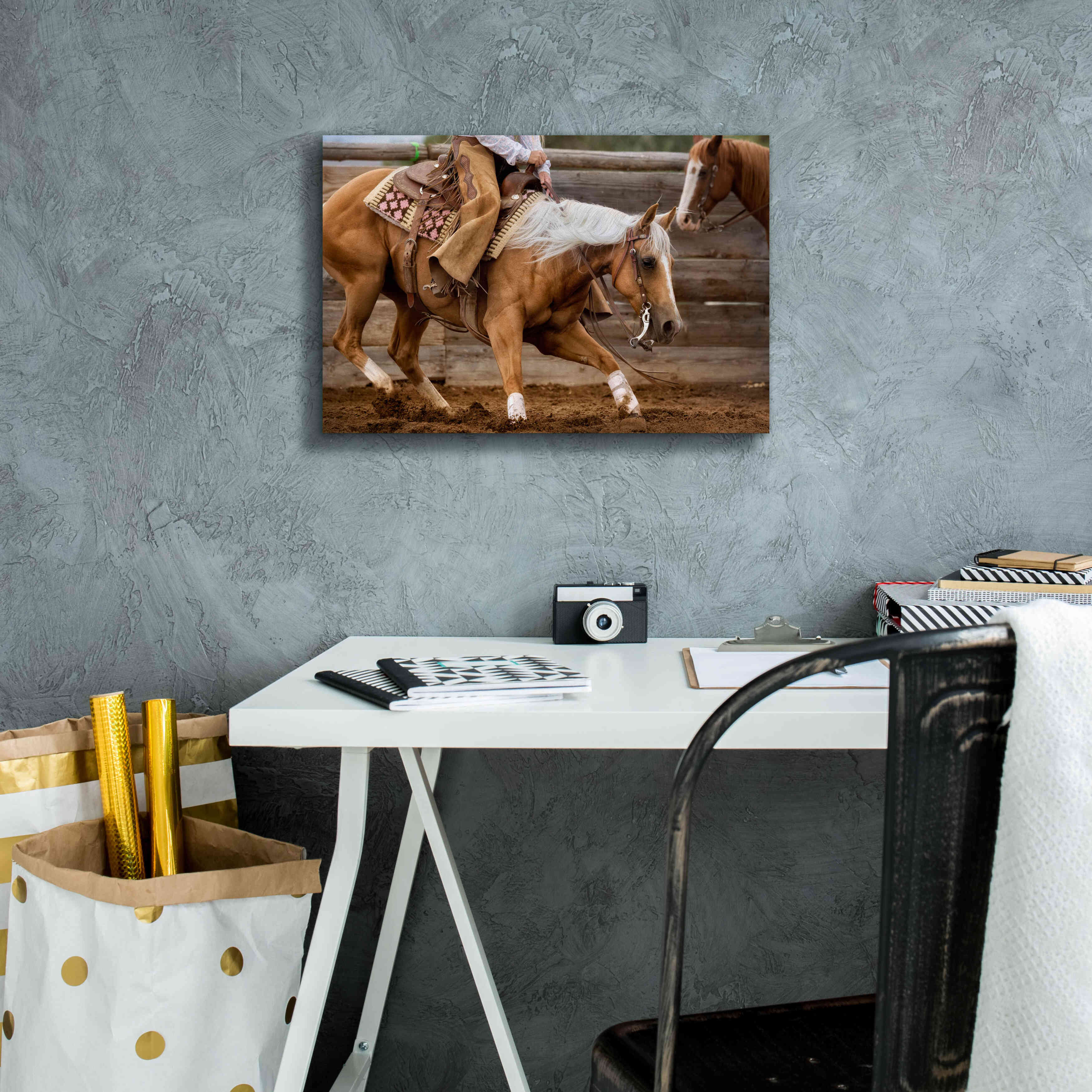 'Cutting Horses' by Lisa Dearing, Giclee Canvas Wall Art,18x12