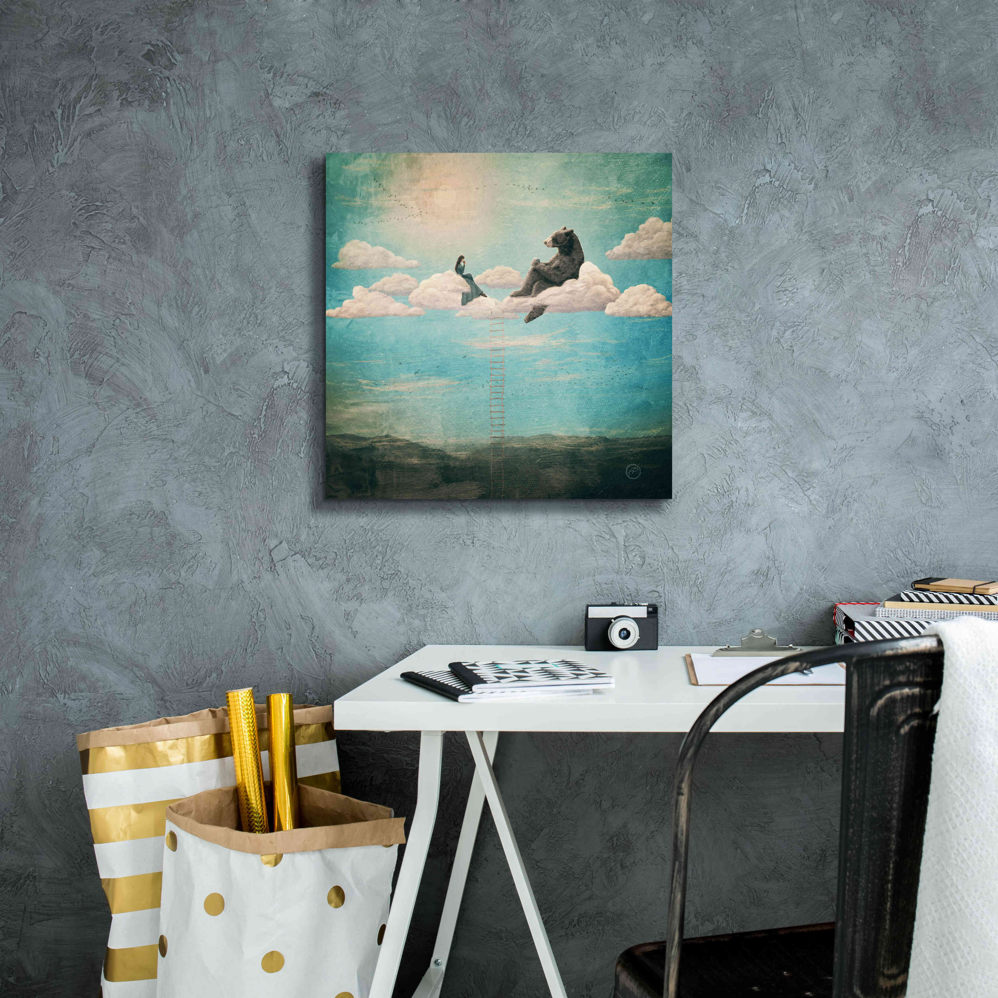 'Tea Time With Ala The Bear' by Paula Belle Flores, Giclee Canvas Wall Art,18 x 18