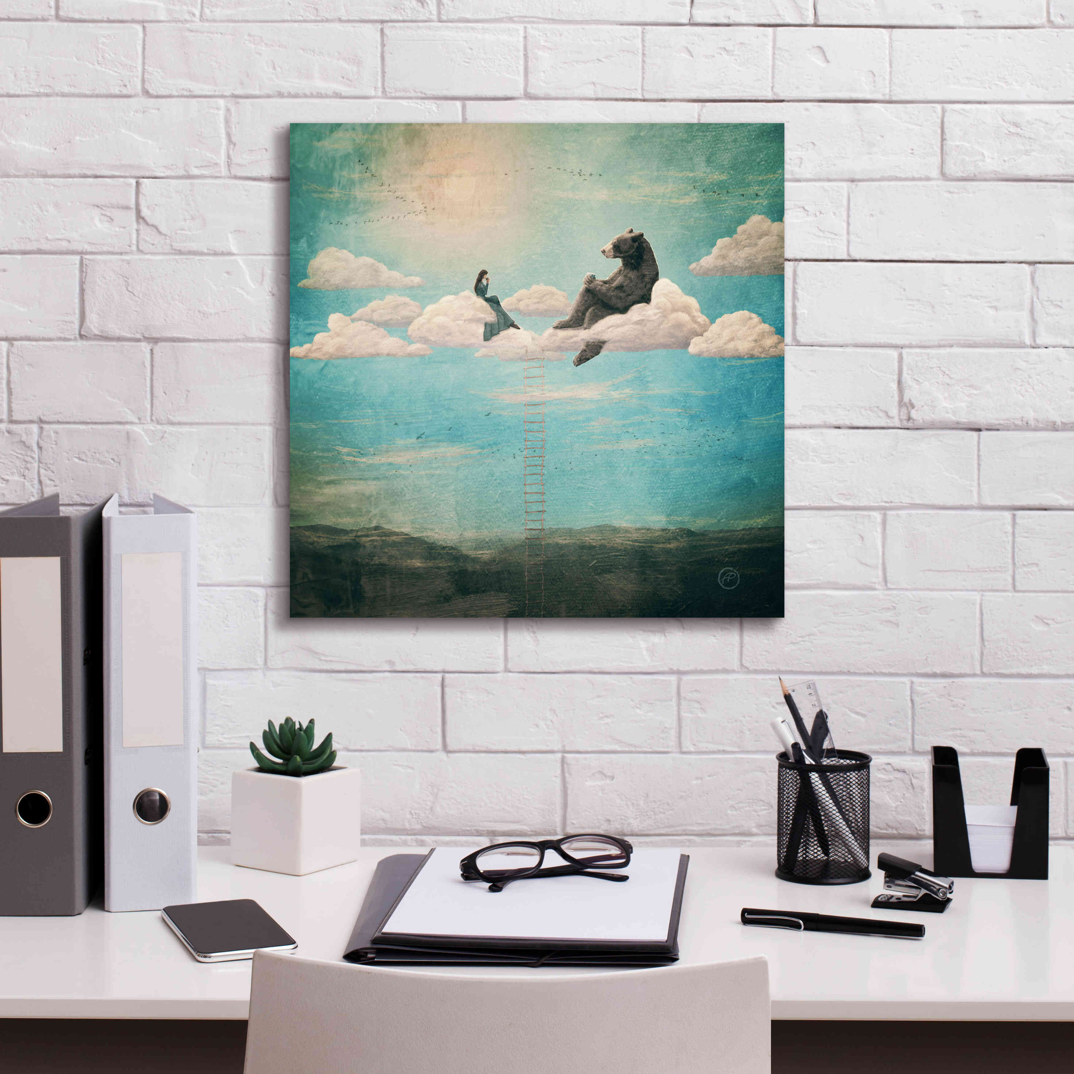 'Tea Time With Ala The Bear' by Paula Belle Flores, Giclee Canvas Wall Art,18 x 18