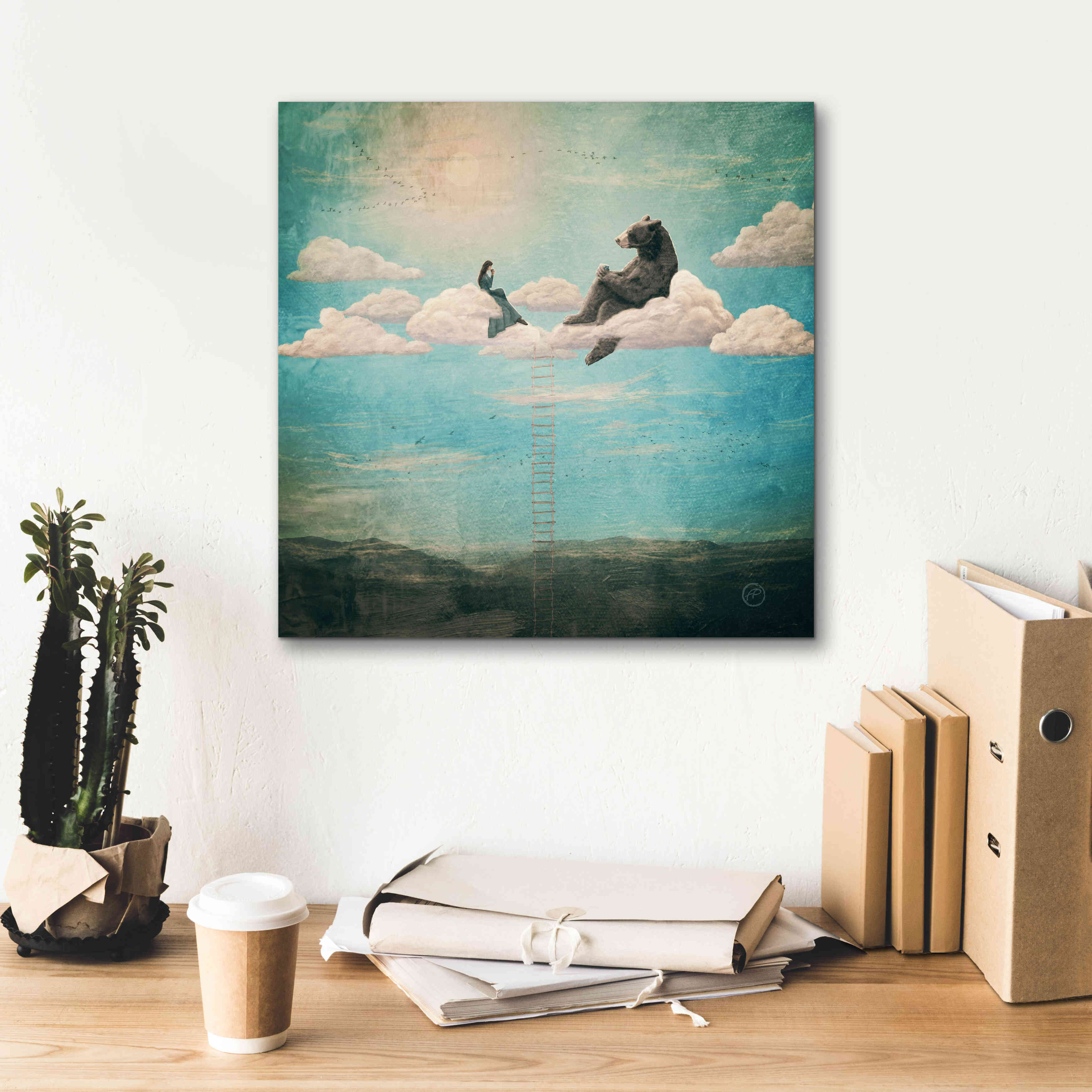 'Tea Time With Ala The Bear' by Paula Belle Flores, Giclee Canvas Wall Art,18 x 18