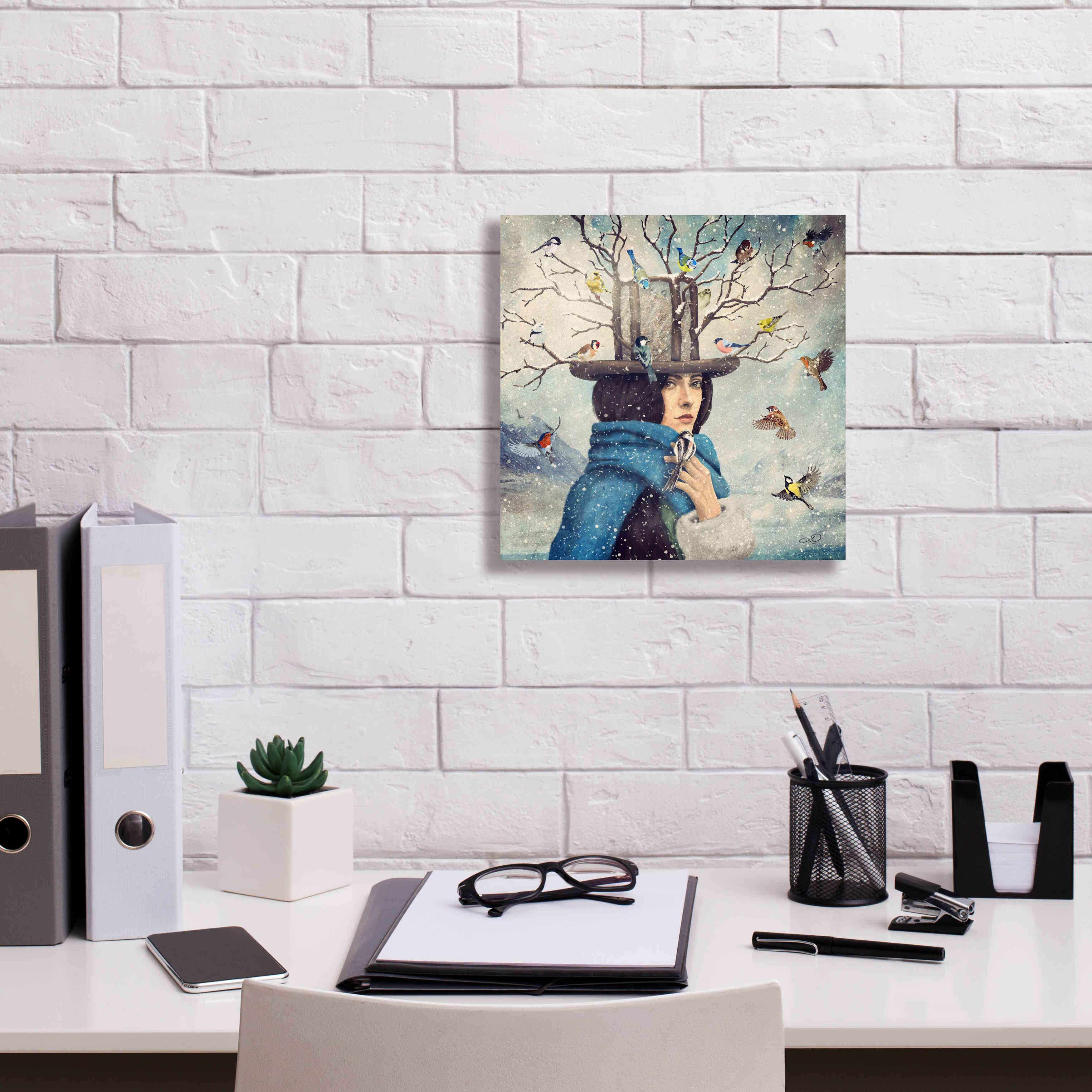 'The Lady With The Bird Feeder Hat' by Paula Belle Flores, Giclee Canvas Wall Art,12 x 12