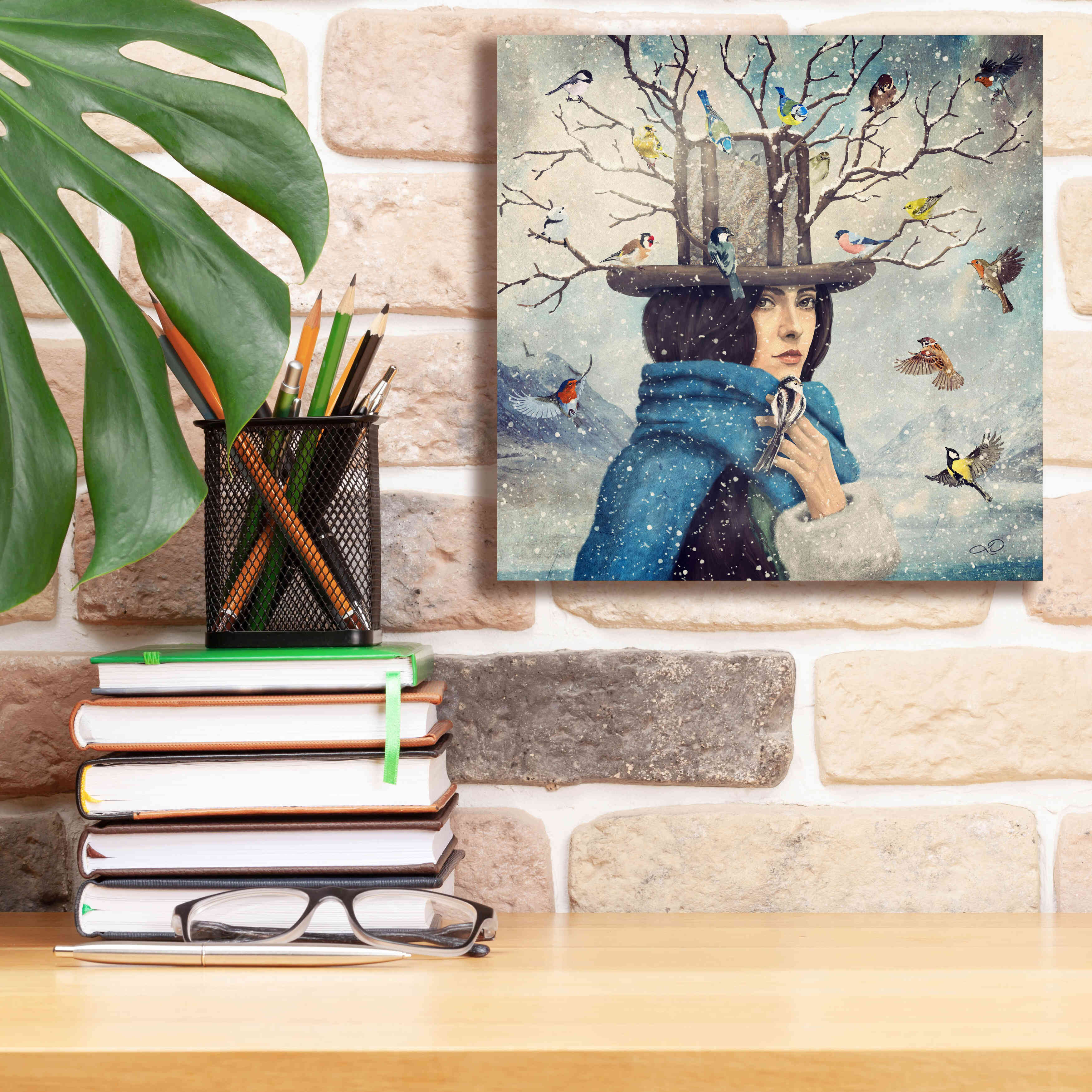 'The Lady With The Bird Feeder Hat' by Paula Belle Flores, Giclee Canvas Wall Art,12 x 12