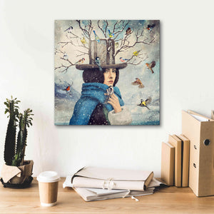 'The Lady With The Bird Feeder Hat' by Paula Belle Flores, Giclee Canvas Wall Art,18 x 18