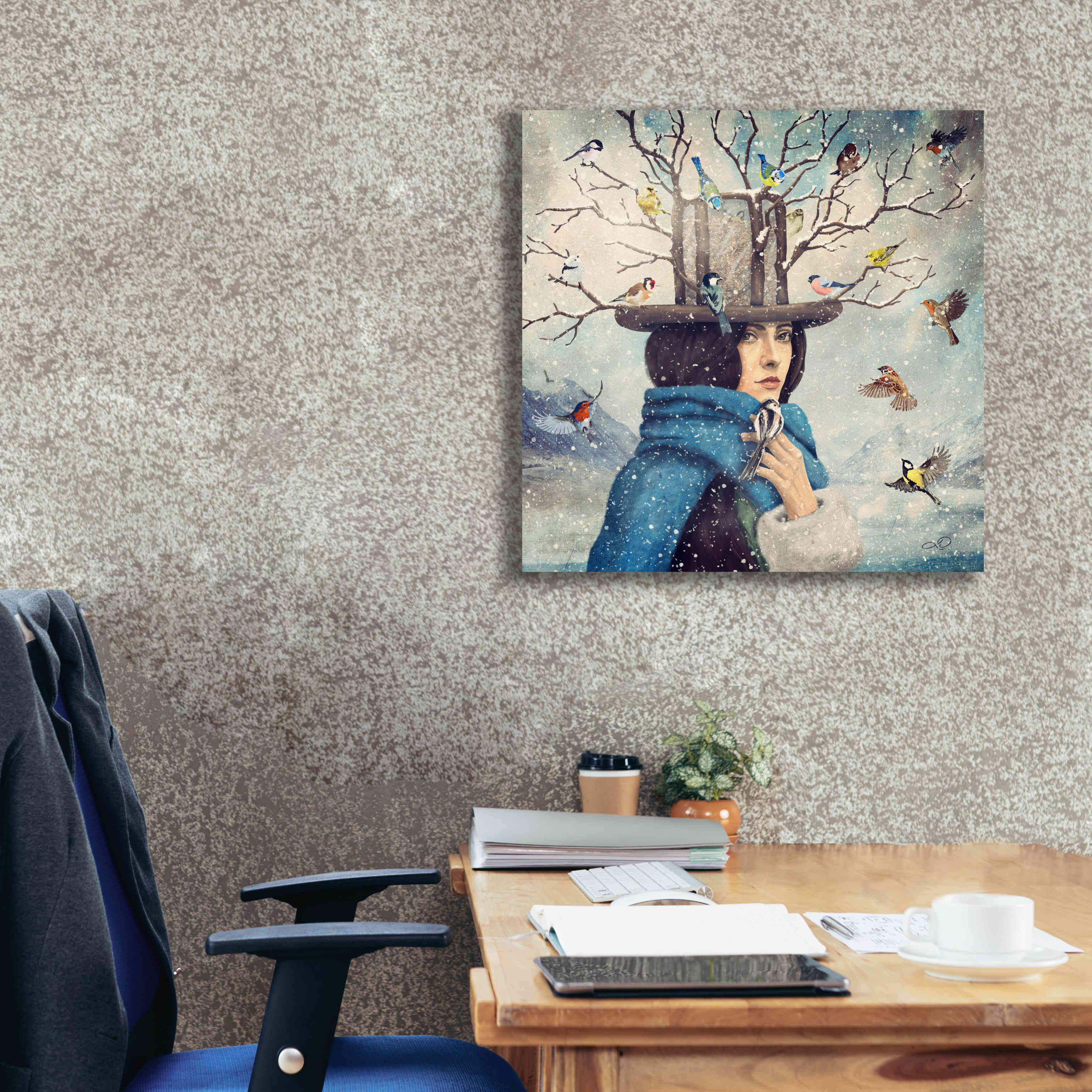 'The Lady With The Bird Feeder Hat' by Paula Belle Flores, Giclee Canvas Wall Art,26 x 26