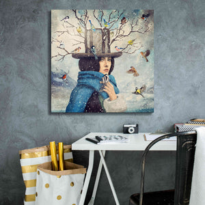 'The Lady With The Bird Feeder Hat' by Paula Belle Flores, Giclee Canvas Wall Art,26 x 26