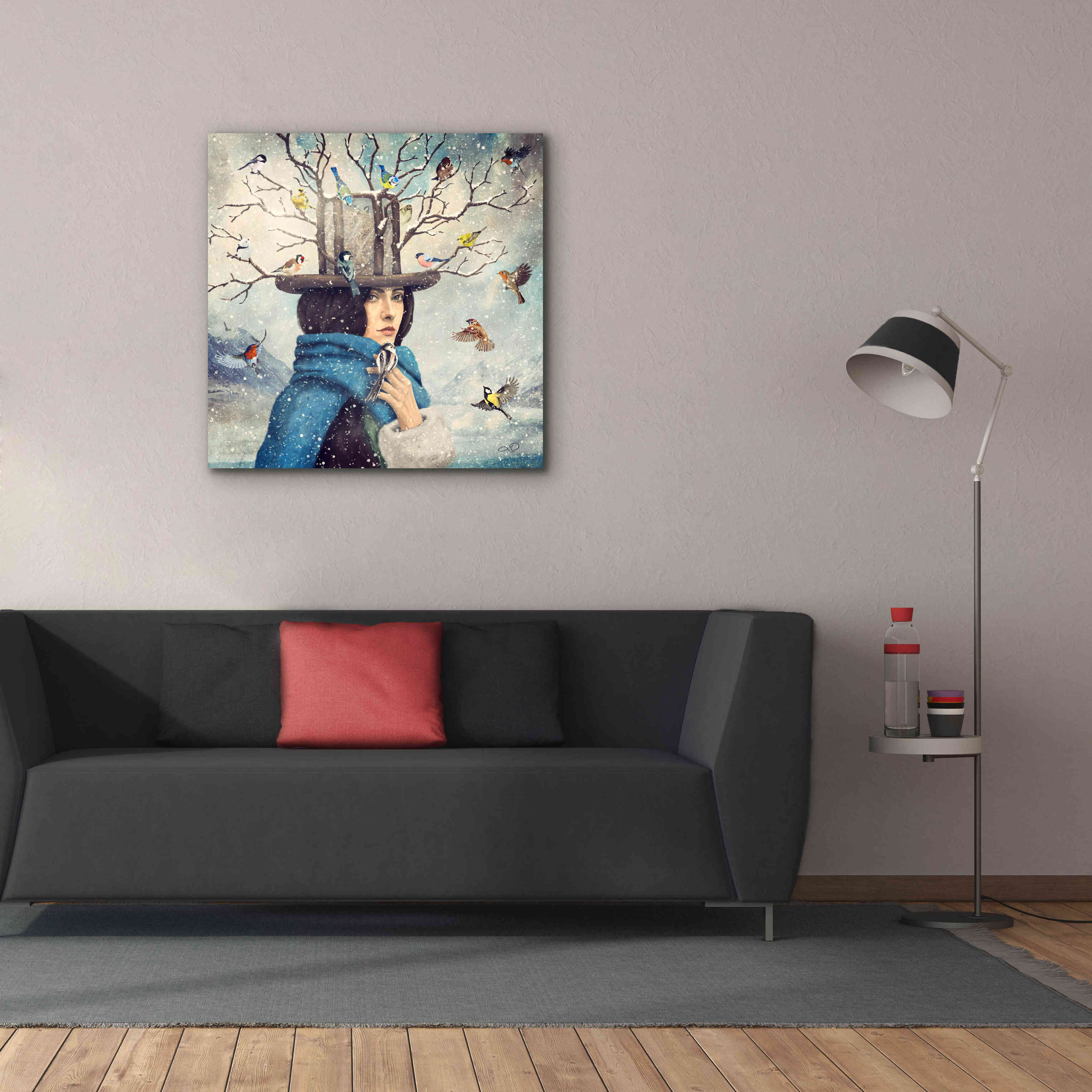 'The Lady With The Bird Feeder Hat' by Paula Belle Flores, Giclee Canvas Wall Art,37 x 37