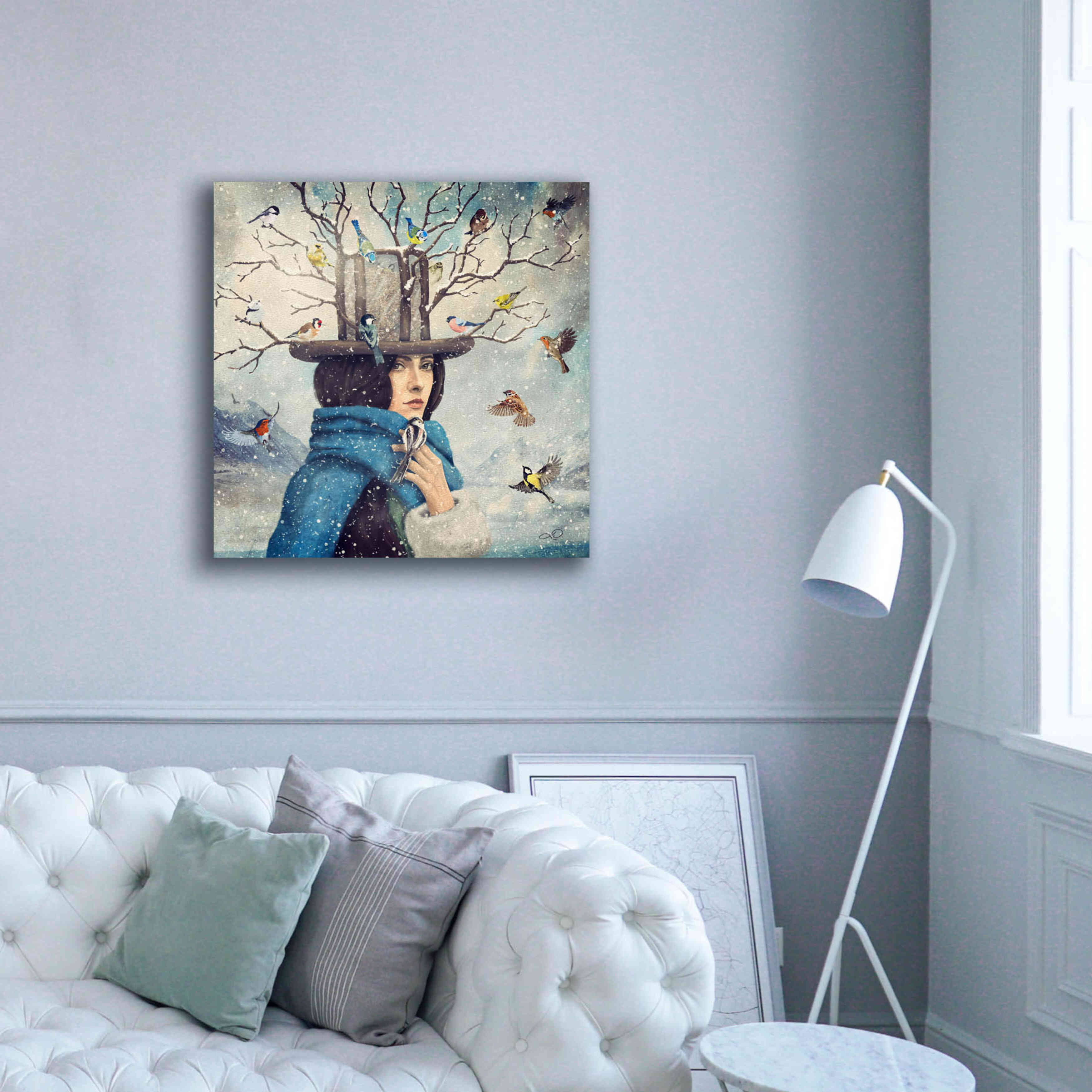 'The Lady With The Bird Feeder Hat' by Paula Belle Flores, Giclee Canvas Wall Art,37 x 37