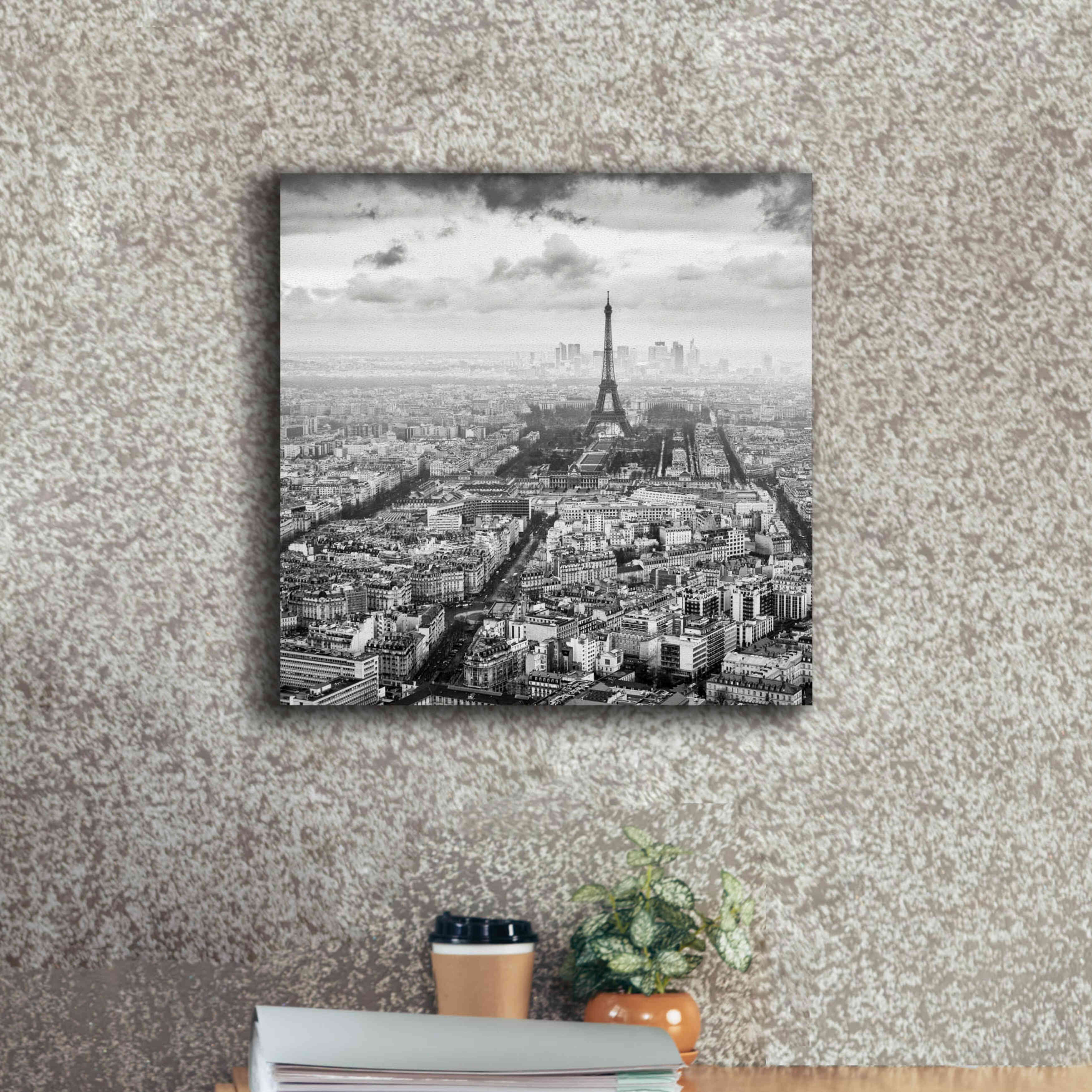'La Tour Eiffel et La Defense' by Wilco Dragt, Giclee Canvas Wall Art,18 x 18