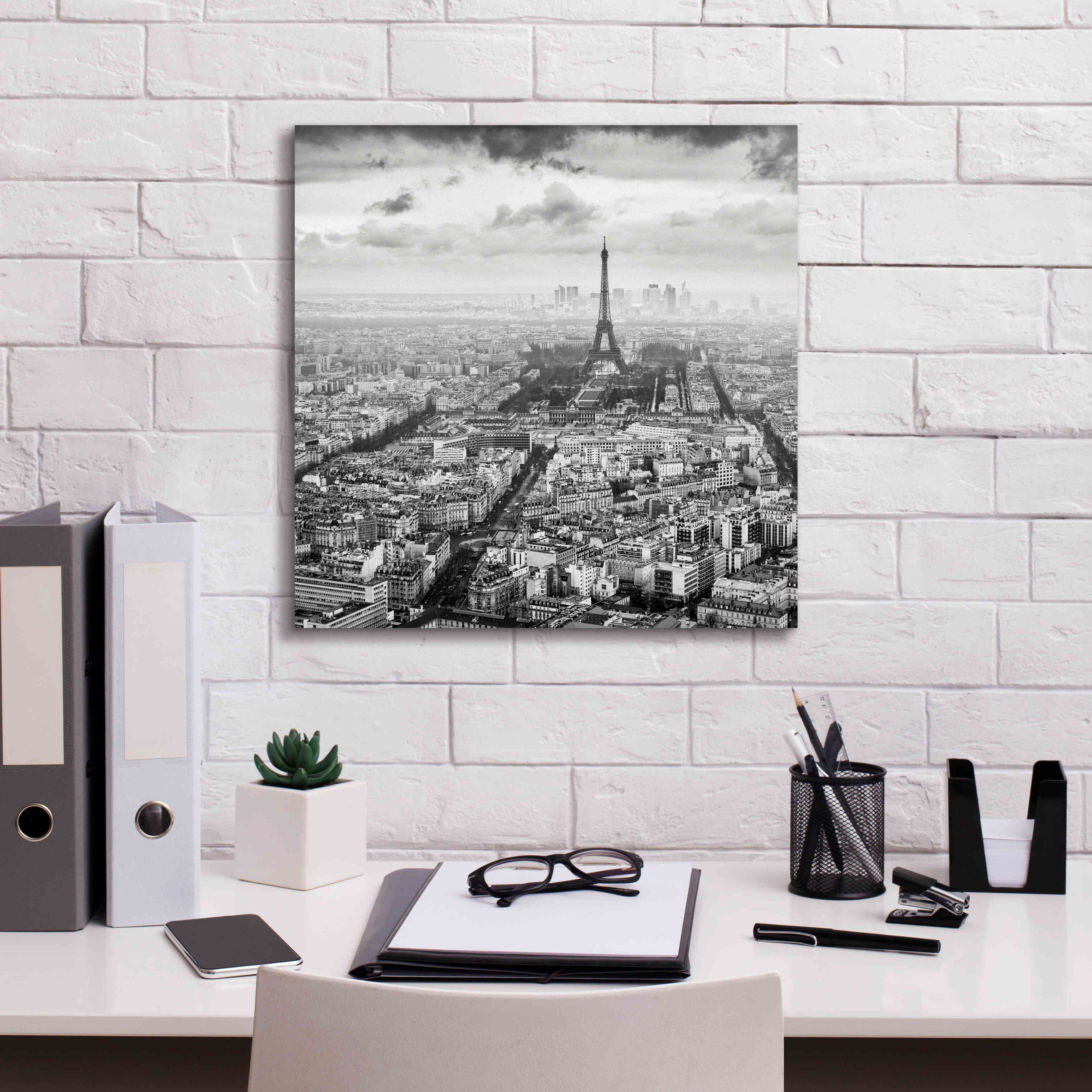 'La Tour Eiffel et La Defense' by Wilco Dragt, Giclee Canvas Wall Art,18 x 18