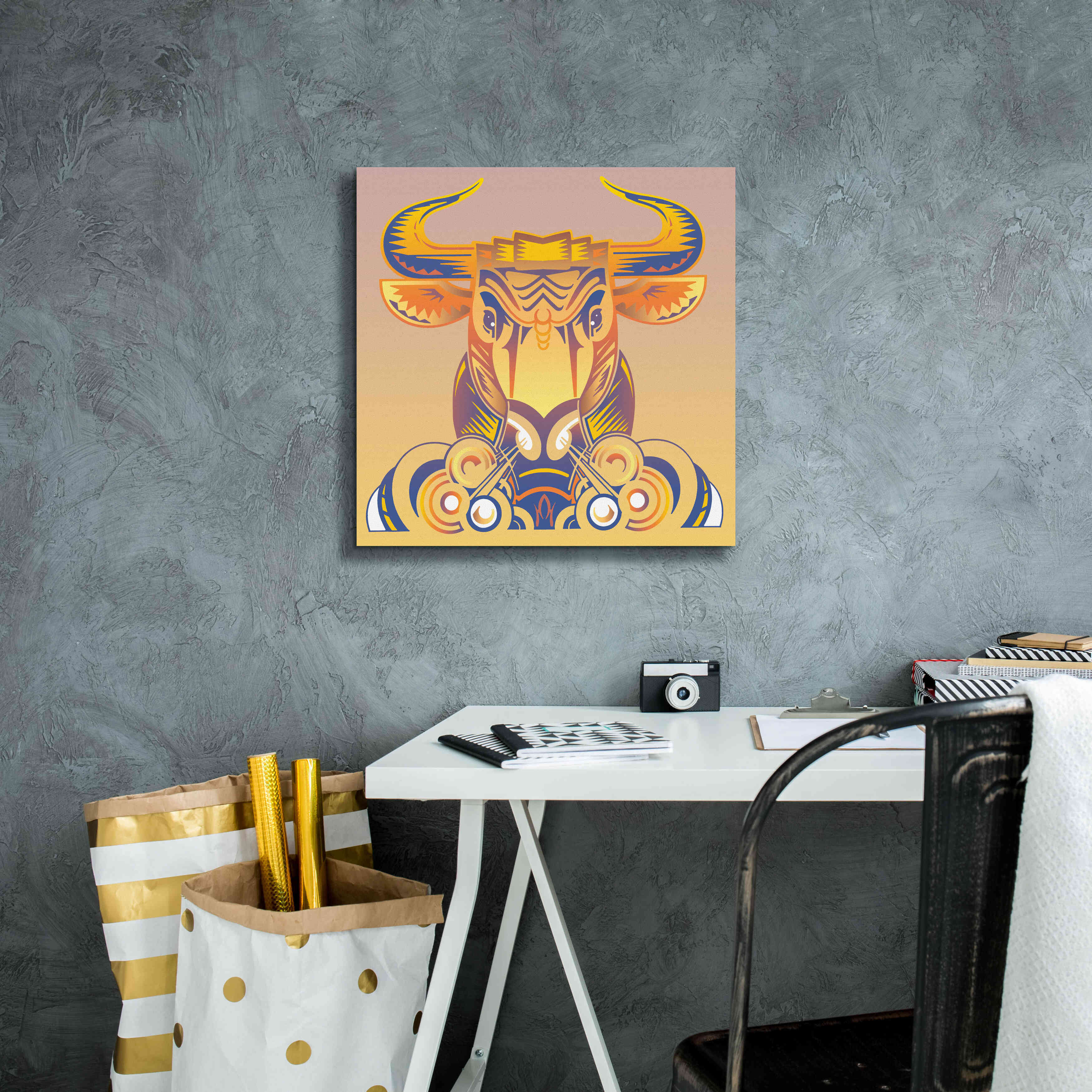 'Bull' by David Chestnutt, Giclee Canvas Wall Art,18 x 18