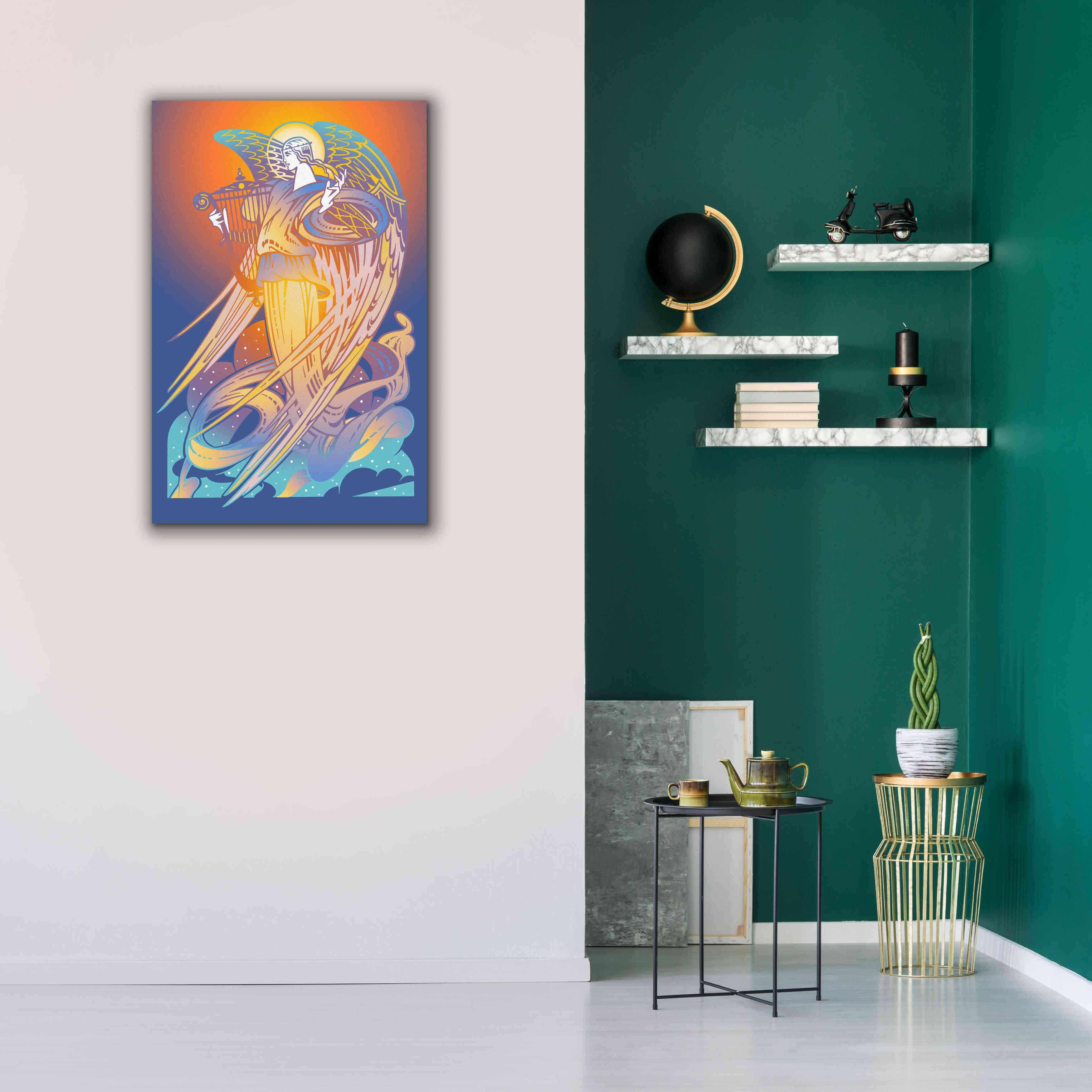 'New Angel With Harp' by David Chestnutt, Giclee Canvas Wall Art,26 x 40