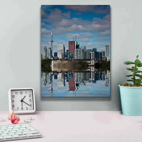 Image of 'Toronto Skyline From The Pape Ave Bridge Reflection No 1' by Brian Carson, Giclee Canvas Wall Art,12 x 16
