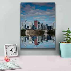 'Toronto Skyline From The Pape Ave Bridge Reflection No 1' by Brian Carson, Giclee Canvas Wall Art,12 x 16