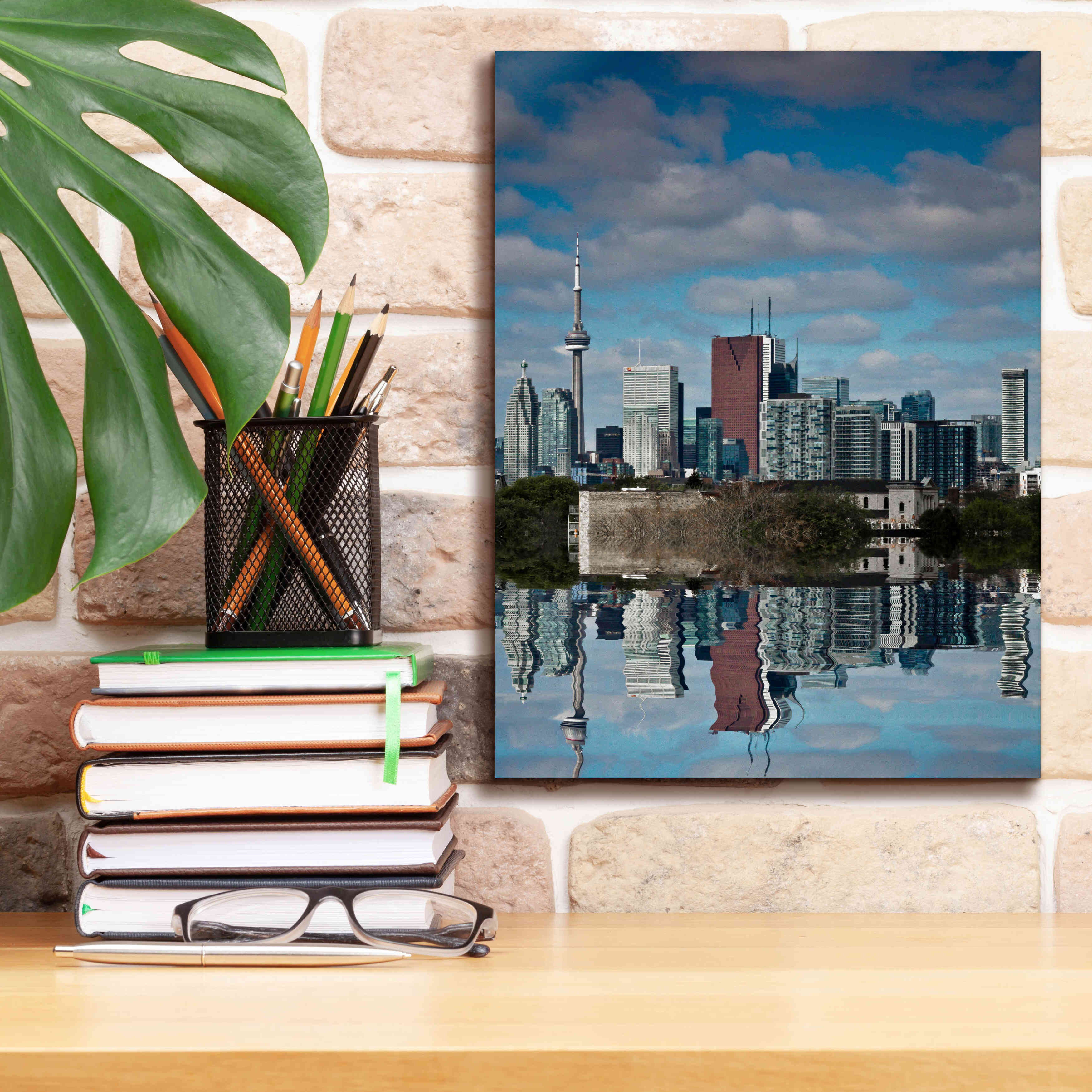 'Toronto Skyline From The Pape Ave Bridge Reflection No 1' by Brian Carson, Giclee Canvas Wall Art,12 x 16