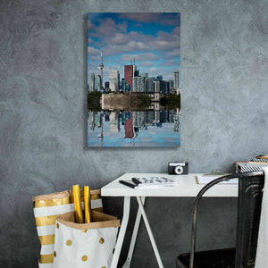 'Toronto Skyline From The Pape Ave Bridge Reflection No 1' by Brian Carson, Giclee Canvas Wall Art,18 x 26