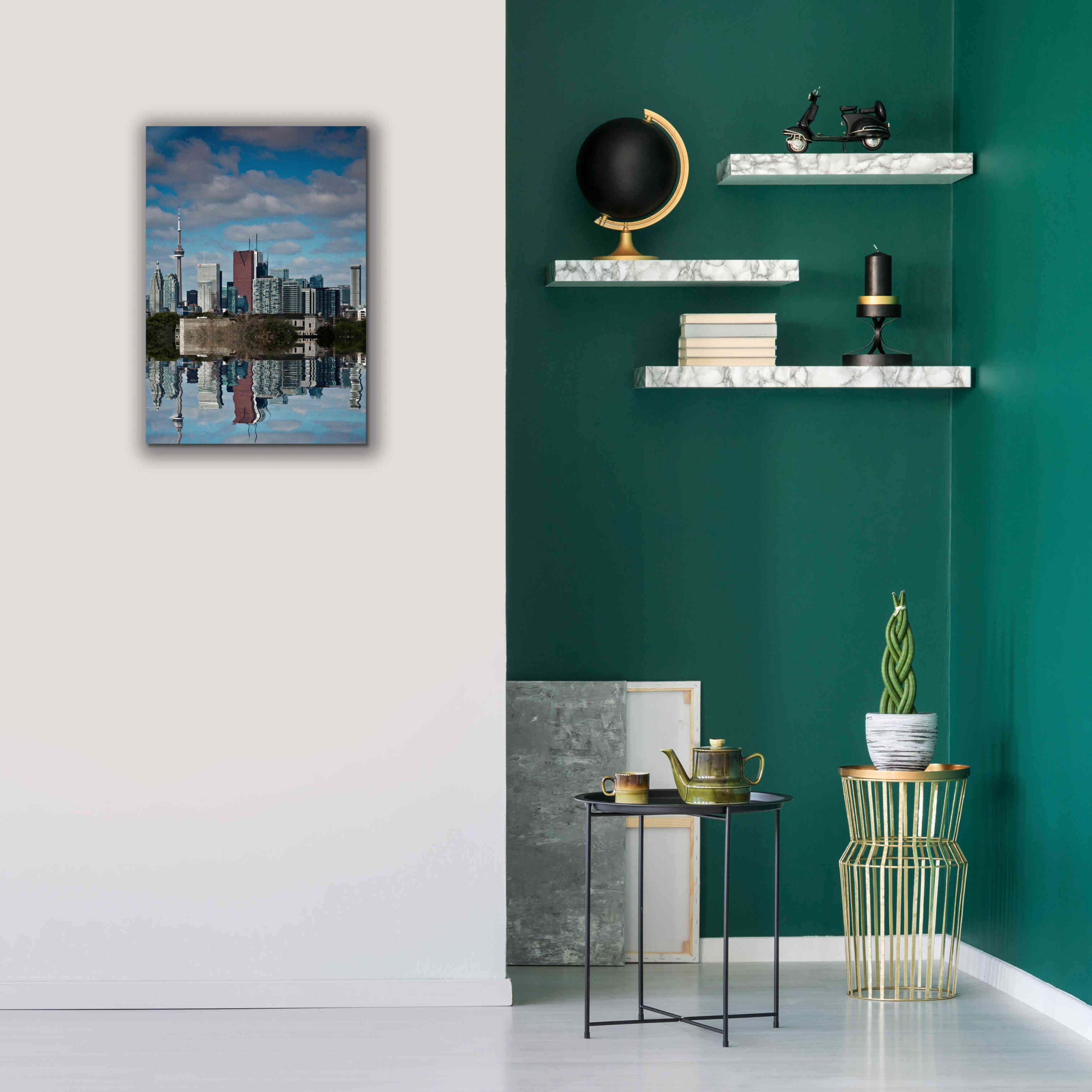 'Toronto Skyline From The Pape Ave Bridge Reflection No 1' by Brian Carson, Giclee Canvas Wall Art,18 x 26