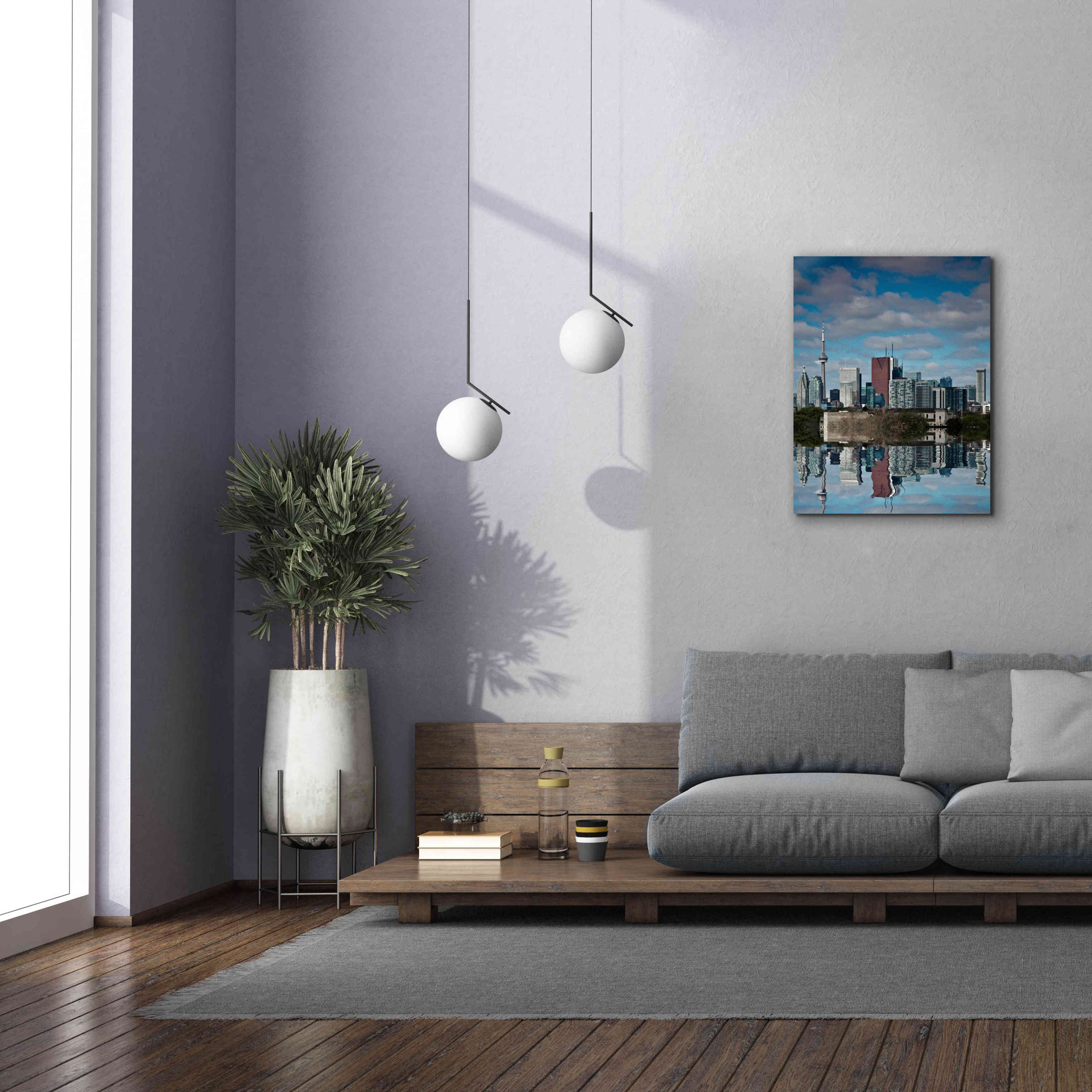 'Toronto Skyline From The Pape Ave Bridge Reflection No 1' by Brian Carson, Giclee Canvas Wall Art,26 x 34