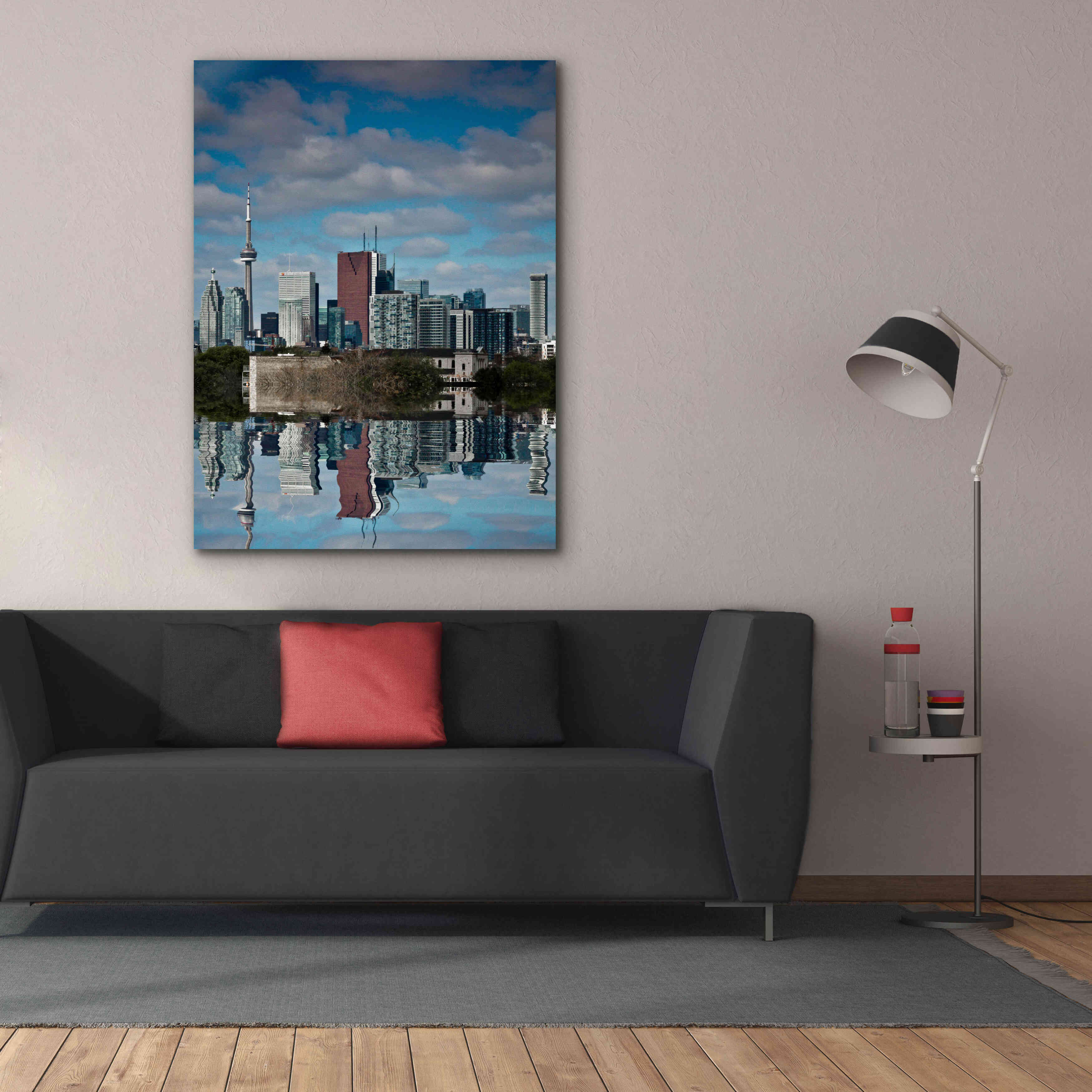 'Toronto Skyline From The Pape Ave Bridge Reflection No 1' by Brian Carson, Giclee Canvas Wall Art,40 x 54