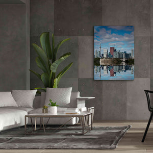 'Toronto Skyline From The Pape Ave Bridge Reflection No 1' by Brian Carson, Giclee Canvas Wall Art,40 x 54