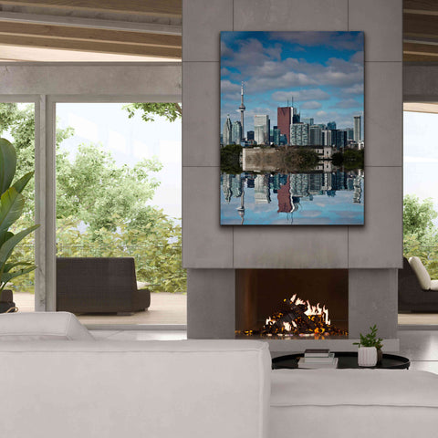 Image of 'Toronto Skyline From The Pape Ave Bridge Reflection No 1' by Brian Carson, Giclee Canvas Wall Art,40 x 54